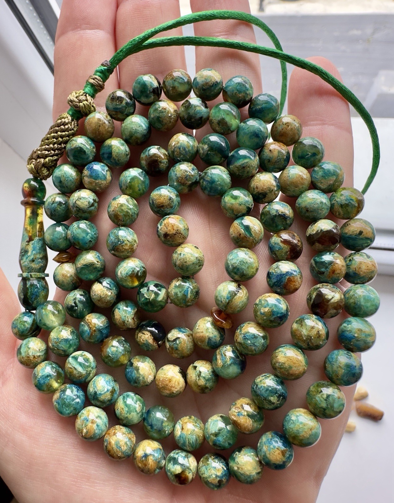 Baltic Amber 40g. Islamic Prayer Rosary Colored Round 99 Beads Tasbih Pressed