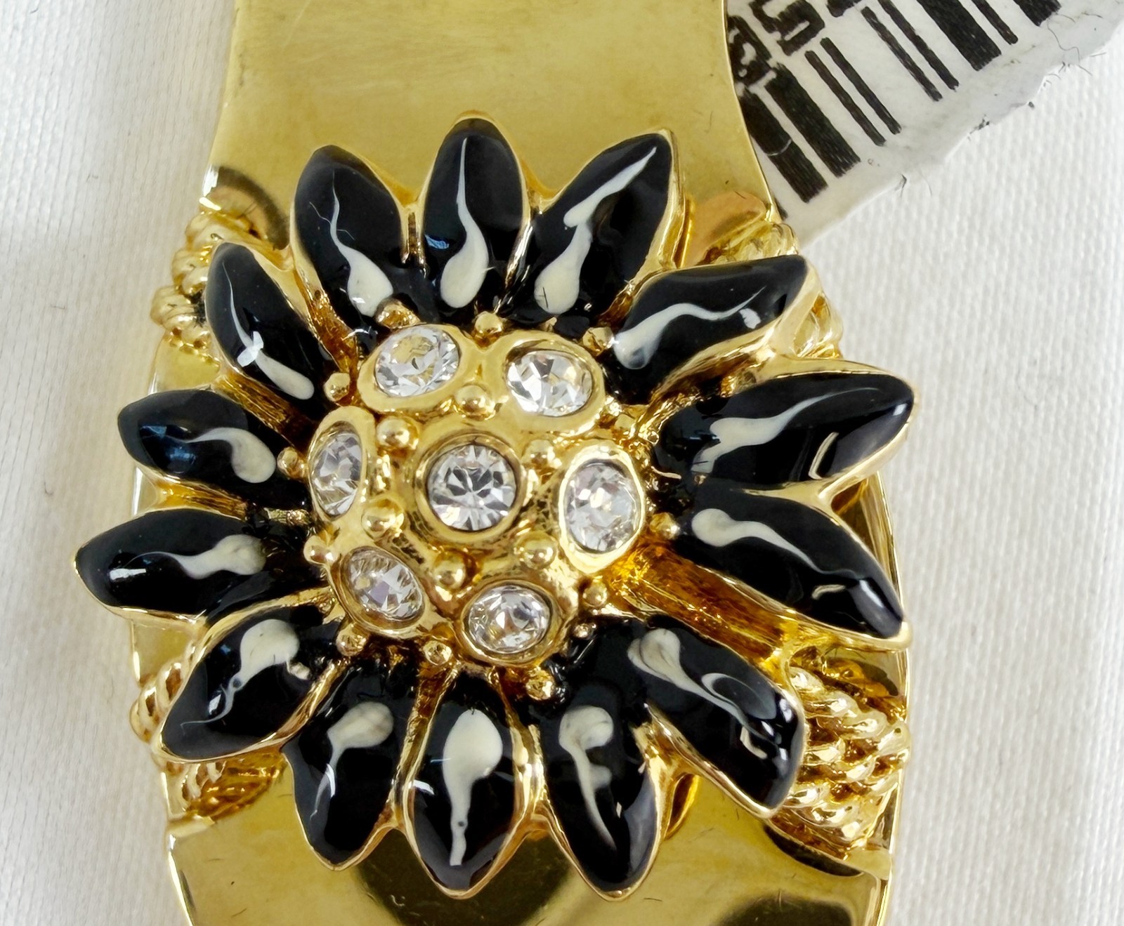 NWT ST. JOHN Brooch Pin Flower Sandal 24 KGP Black Crystals Multicolor Vintage