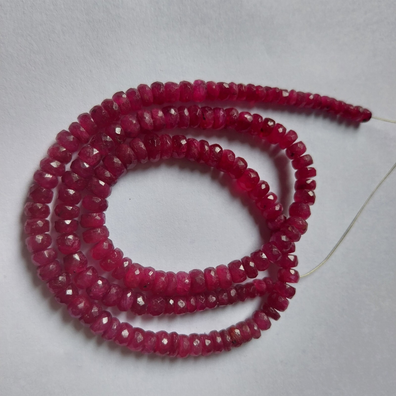 104 Ct 3 to 5 MM Natural Faceted Top Pink Ruby Roundel Shape 16 Inch Necklace