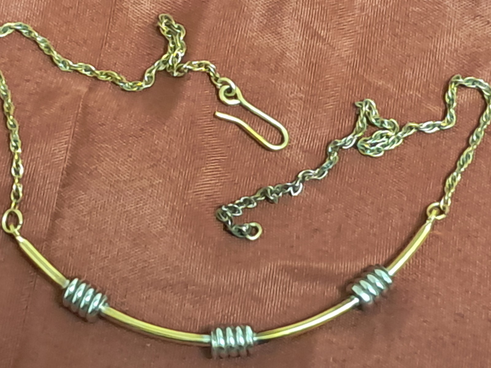 1/20 12K Gold Chain Balance Bar Necklace w/Silver Wrap 13.5″ Choker Length