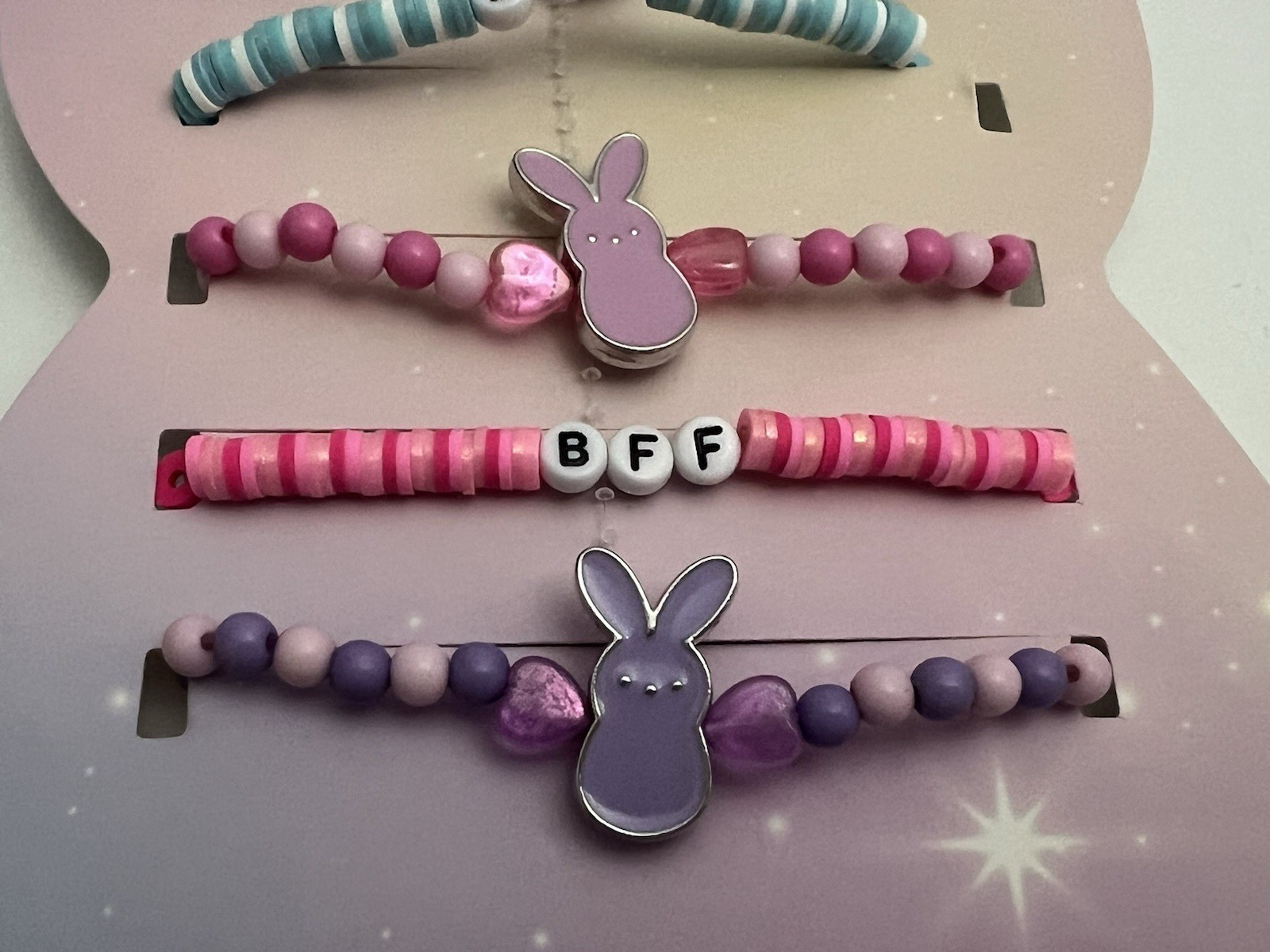 Playful Wonder Easter Bracelets Pink Blue Bunny BFF Stretch Bead Holiday Jewelry