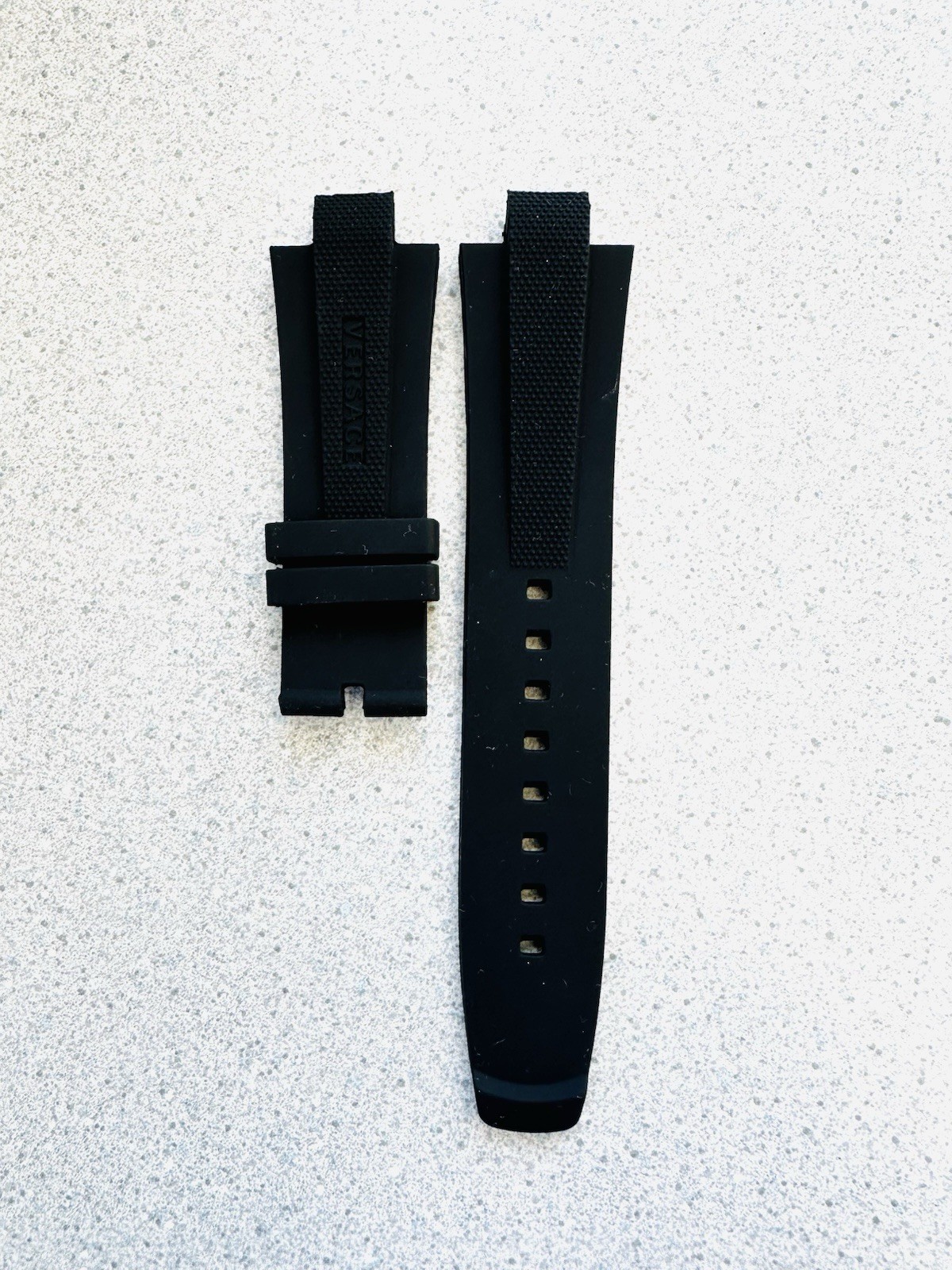 VERSACE WATCH STRAP, VE2H , BLACK RUBBER , TONGUE BUCKLE STRAP , VERSACE STRAP