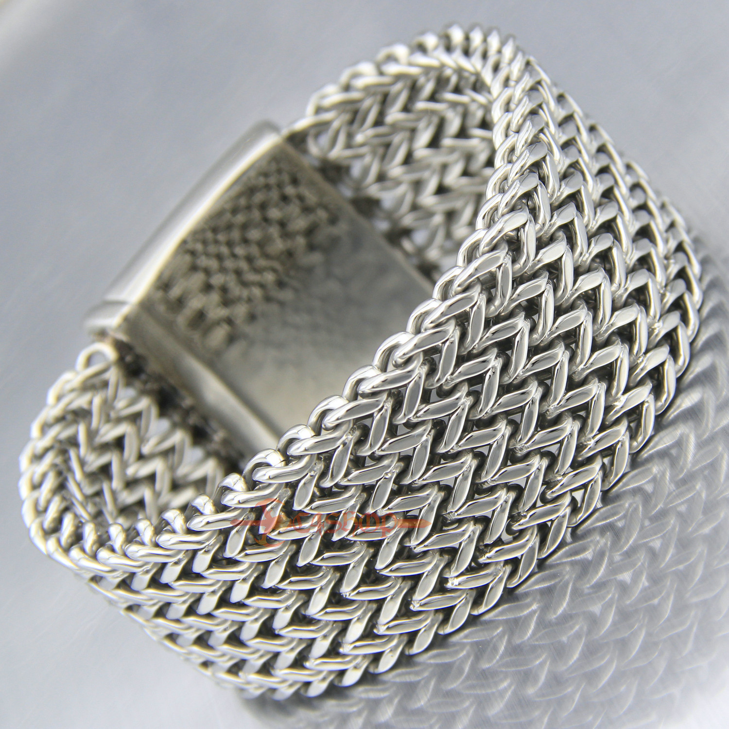 Heavy Stainless Steel Meshed Franco Chain Cuban Men’s Bracelet Silver 30mm Wide