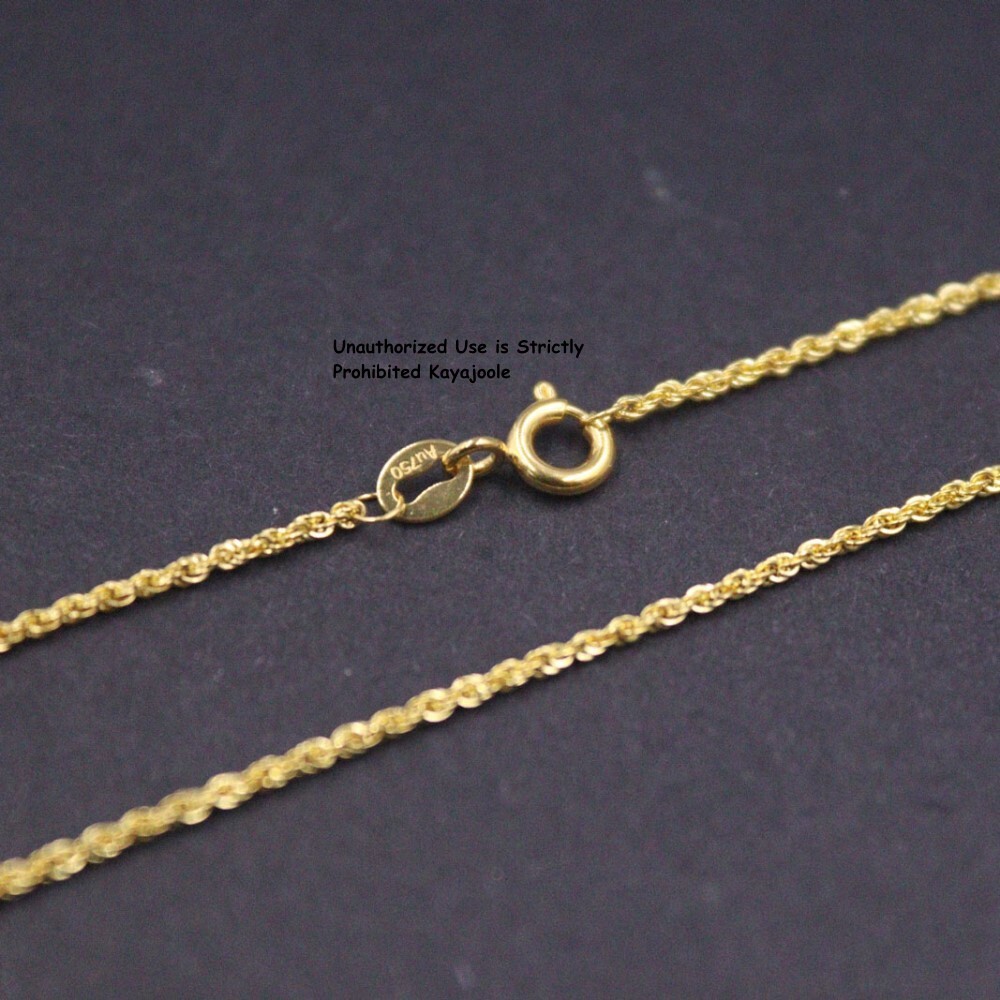 Pure 18K Yellow Gold Chain Women Lucky 1mm Rope Link Necklace 0.8-1g 17inch L