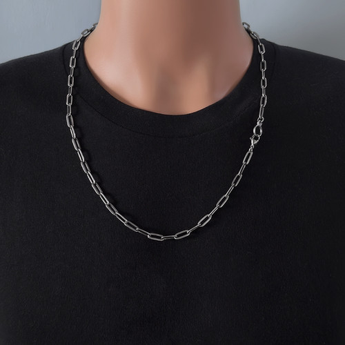 New 5mm Pure Titanium Long O Plated Link Chain Necklace Men Anti-Allergy 25.6″