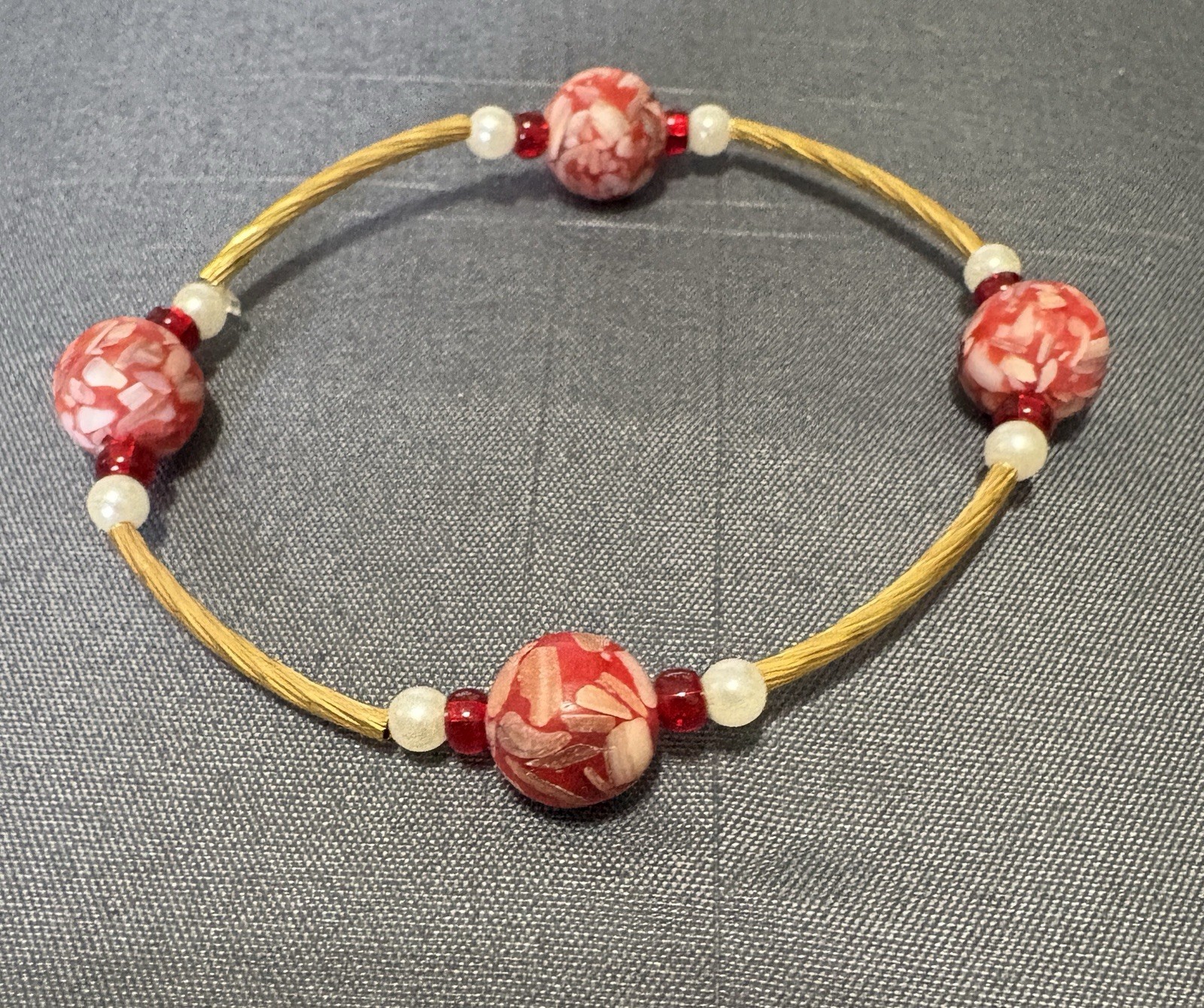 Blessing Bracelet -Red Mother of Pearls Mosaic Beads