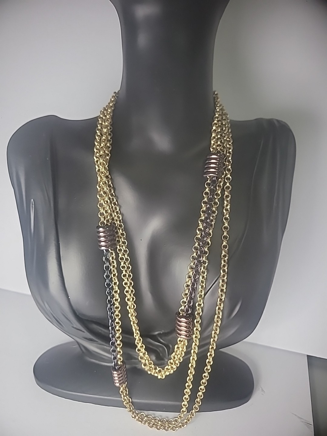 Vintage Baskin Brothers Gold Tone Chain Double Strand Neacklace Jewelry Costume