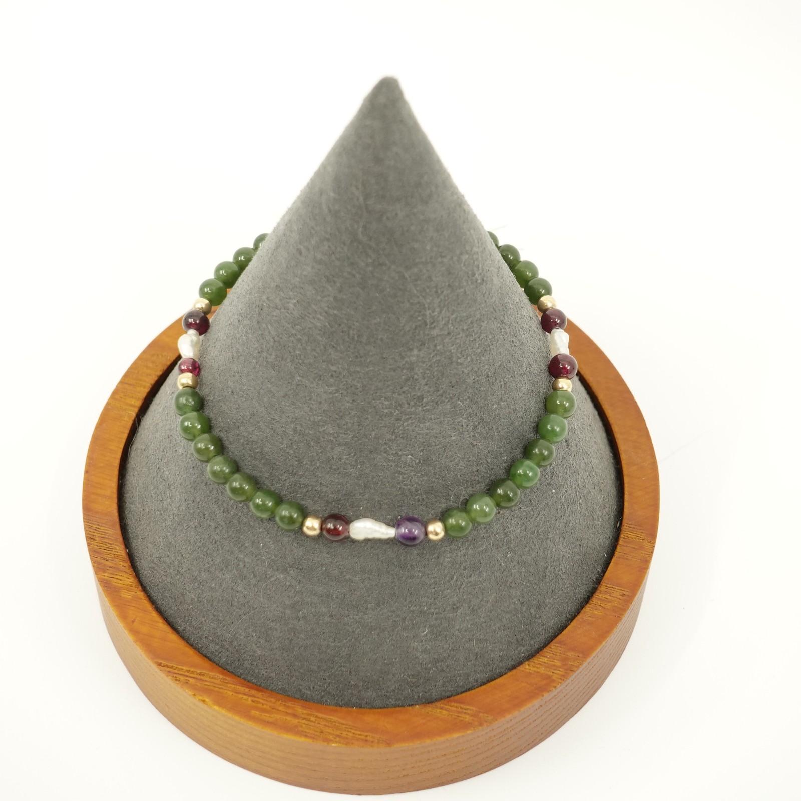 Petite Beaded Bracelet with Green, Brown, & Pearl Beads