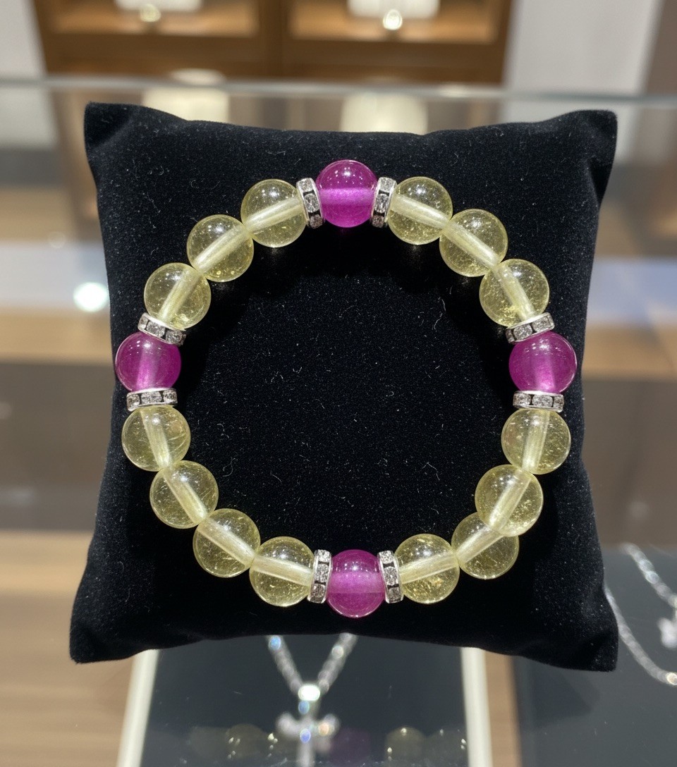 Yellow & Purple Faceted Resin Beaded Stretch Bracelet