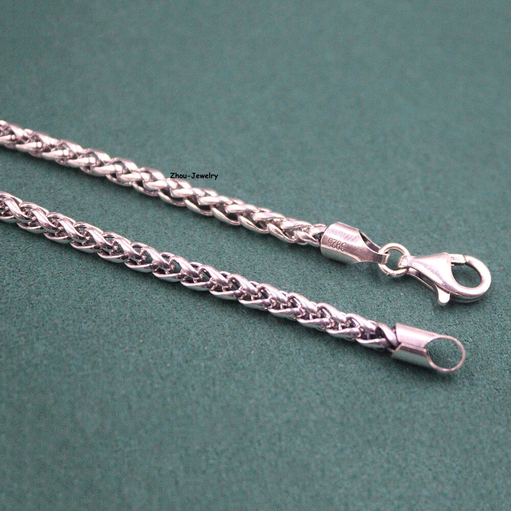 Pure S925 Sterling Silver Chain 4mm Wheat Link Necklace 26-27g 21.6inch L