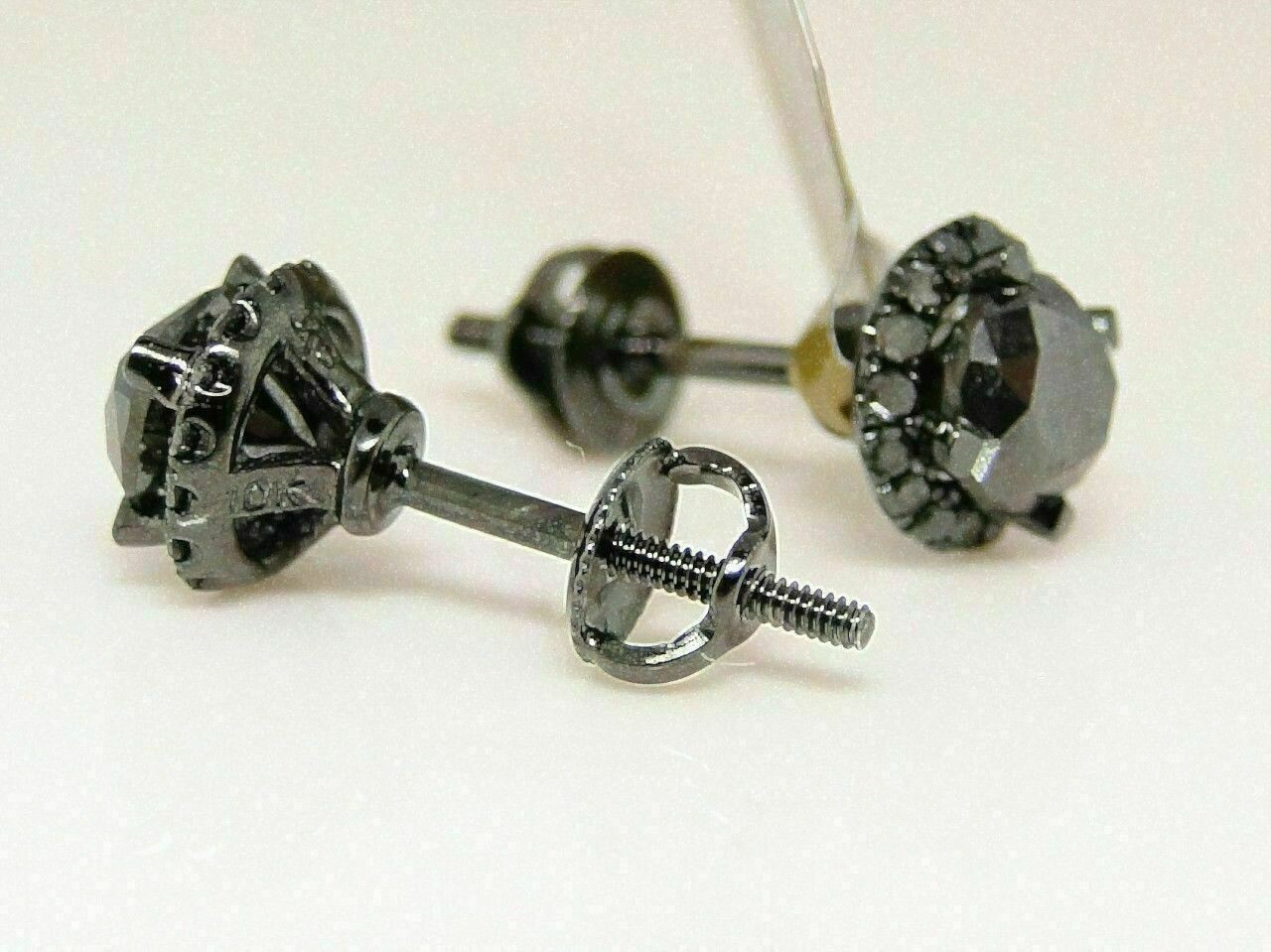 4.0 Ct Round Lab-Created Black Diamond Screw Halo Stud Earring Black Gold Plated