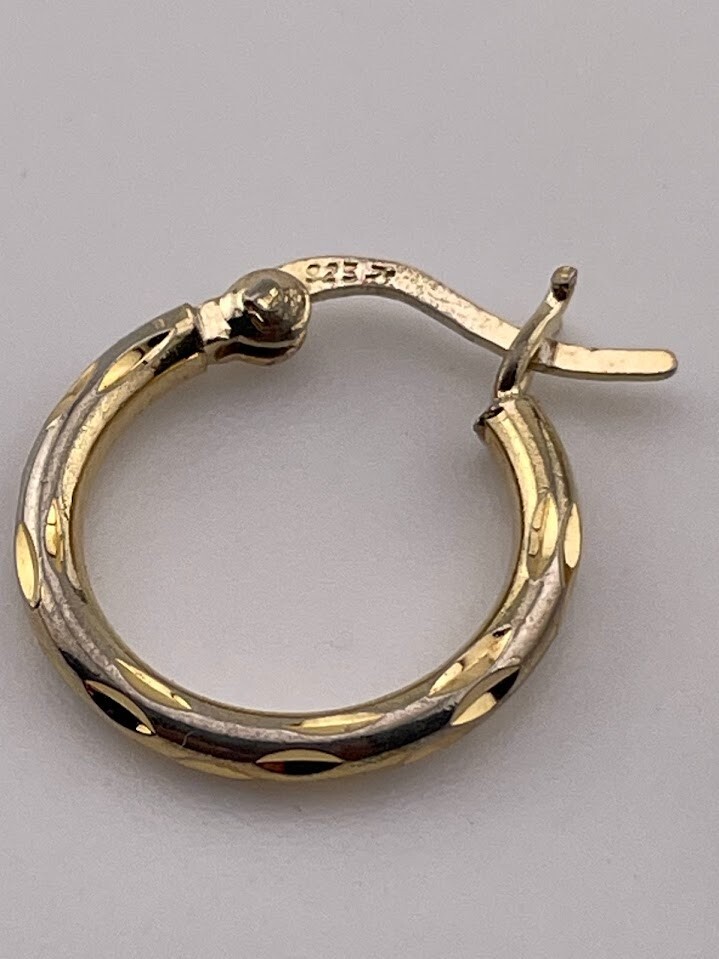 GOLD OVER 925 STERLING SILVER DIAMOND CUT TEXTURE HOOP EARRING 5/8″ CLASSIC 2939