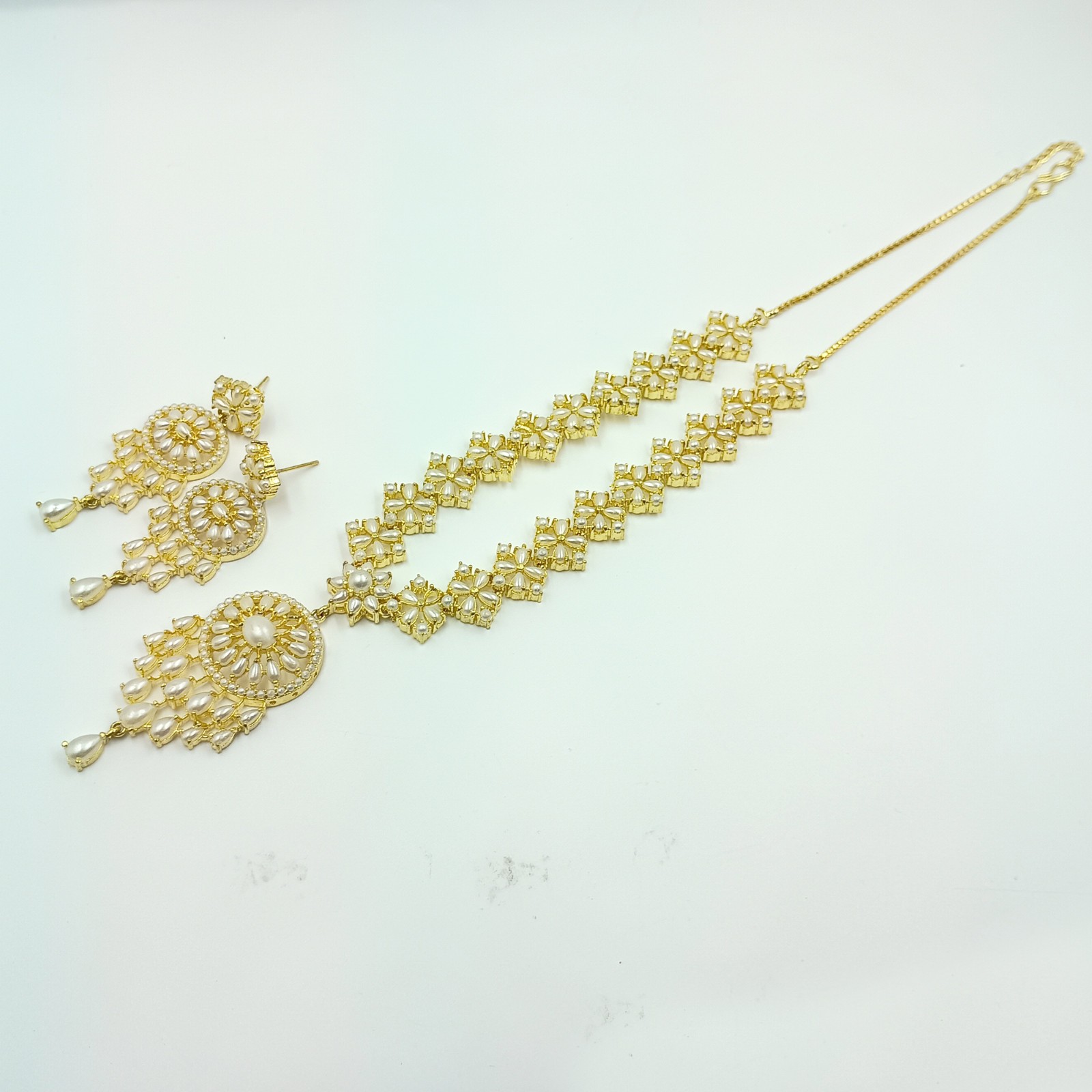 22k Gold Plated Pearl Necklace Set Indian Ethnic Wedding Choker Party Wear Jewel