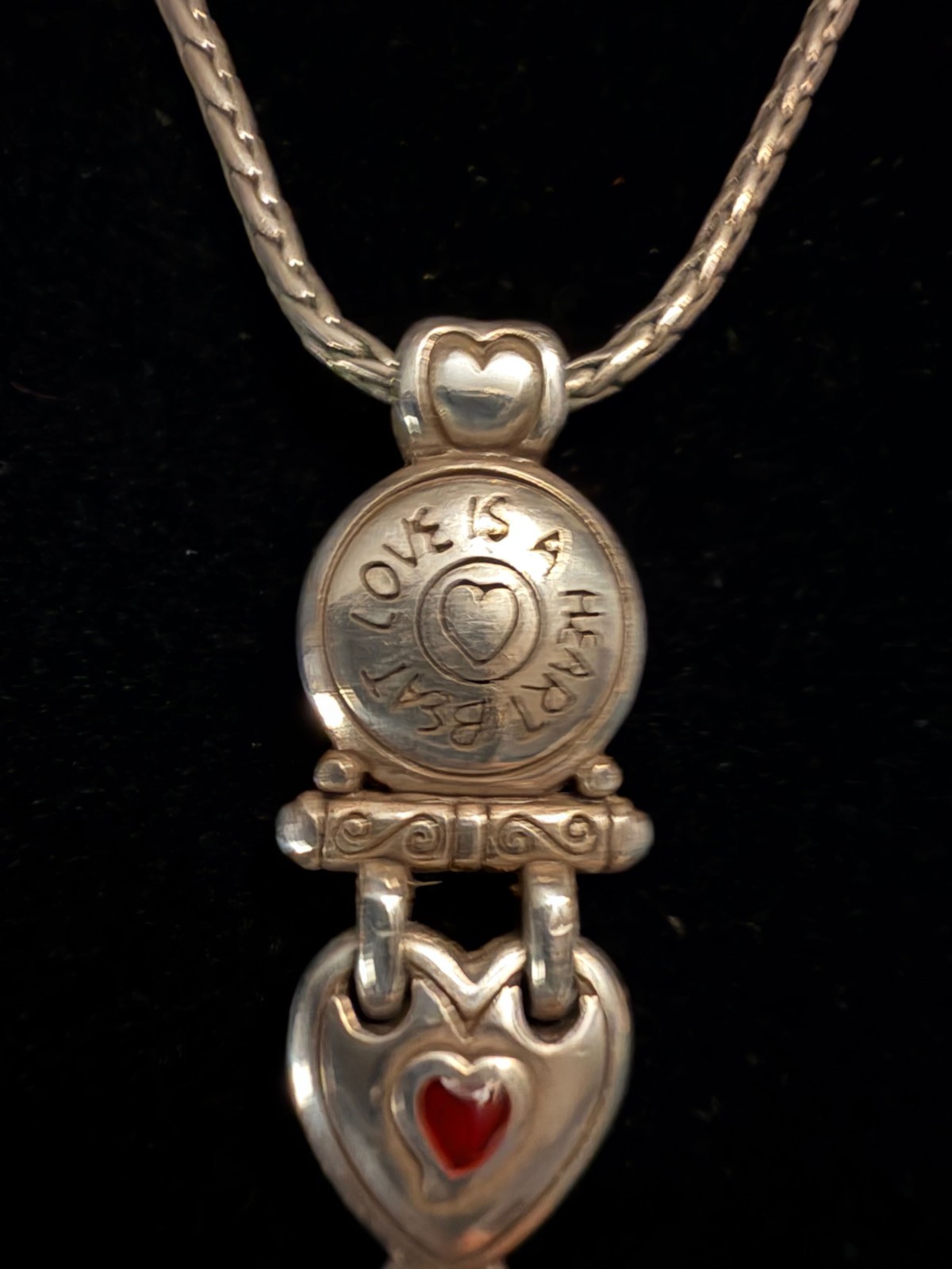 Brighton “Love Is A Heart Beat” Silver Heart Pendant Necklace & Matching Earring