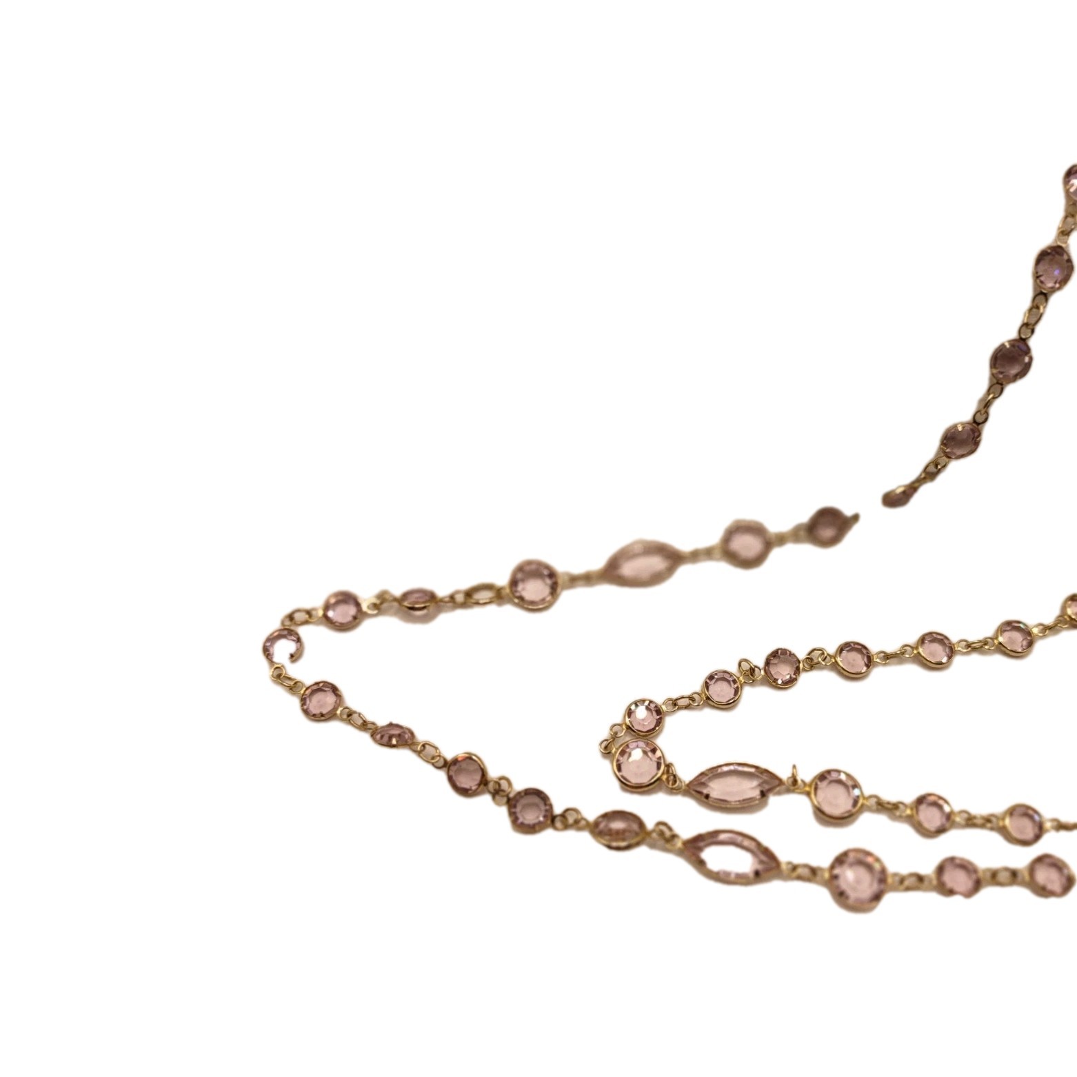 Vintage Necklace Open Bezel Gold Tone Light Pink Fauceted Glass Fashion Jewelry
