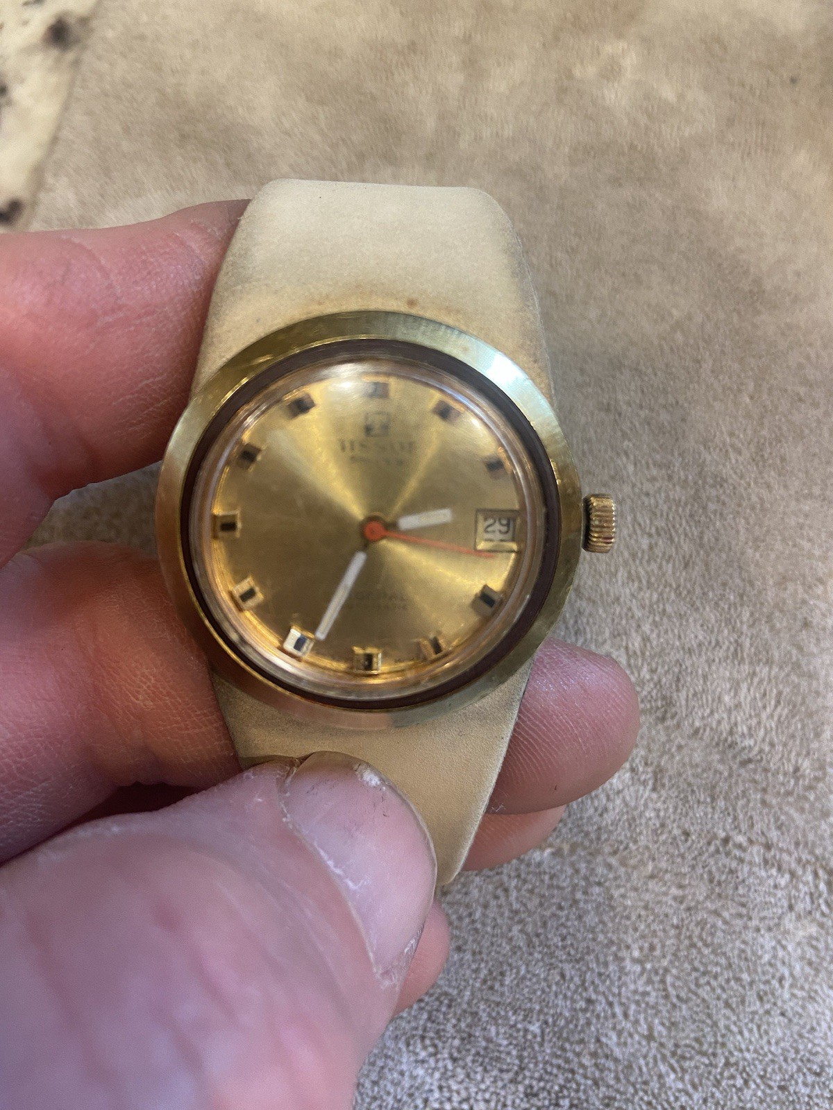 Vintage 1970s Tissot Sideral Fiberglass Gold Dial Automatic RARE Band