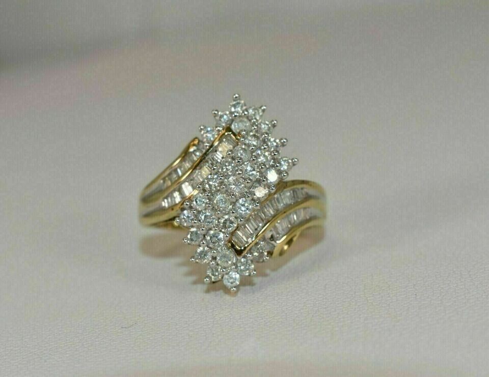 2Ct Round Cut Lab-Created Diamond 14k Yellow Gold Plated Cluster Engagement Ring