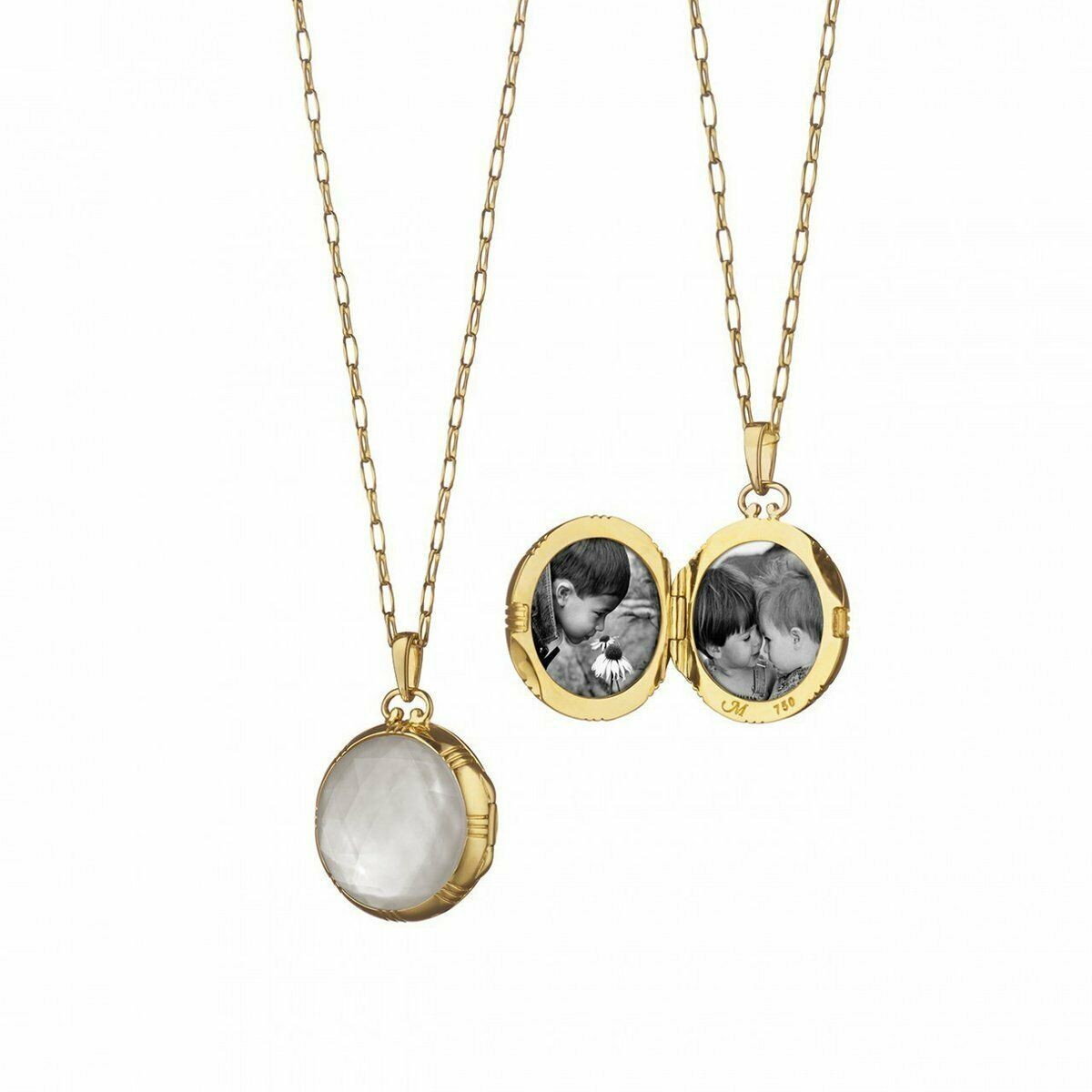 Monica Rich Kosann Mother Of Pearl 18k Gold Locket On 30 inch chain