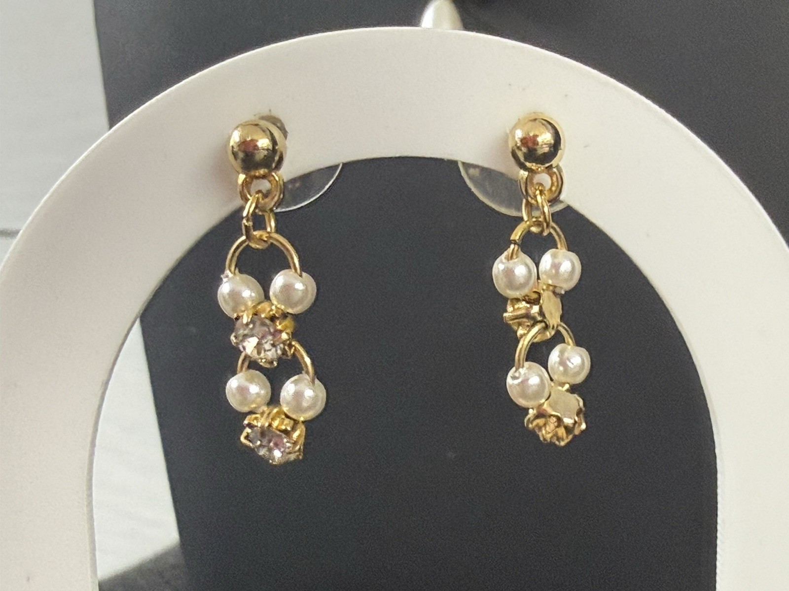 Vintage Rhinestone And Teardrop Faux Pearl Necklace And Dangle Earrings