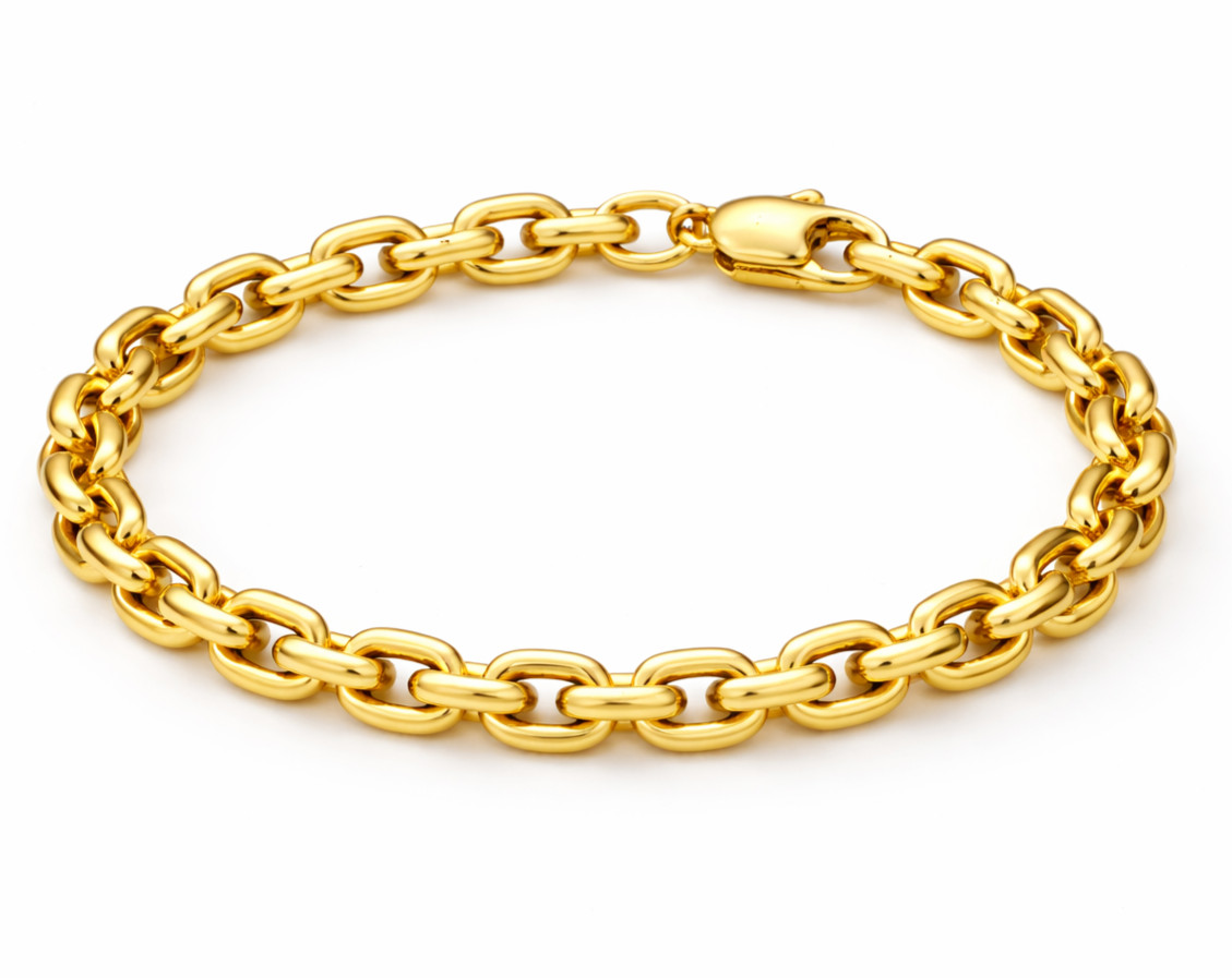 Italian 1/200 14K Yellow Gold Overlay Anchor Cable Cuban Link Bracelet Chain Men