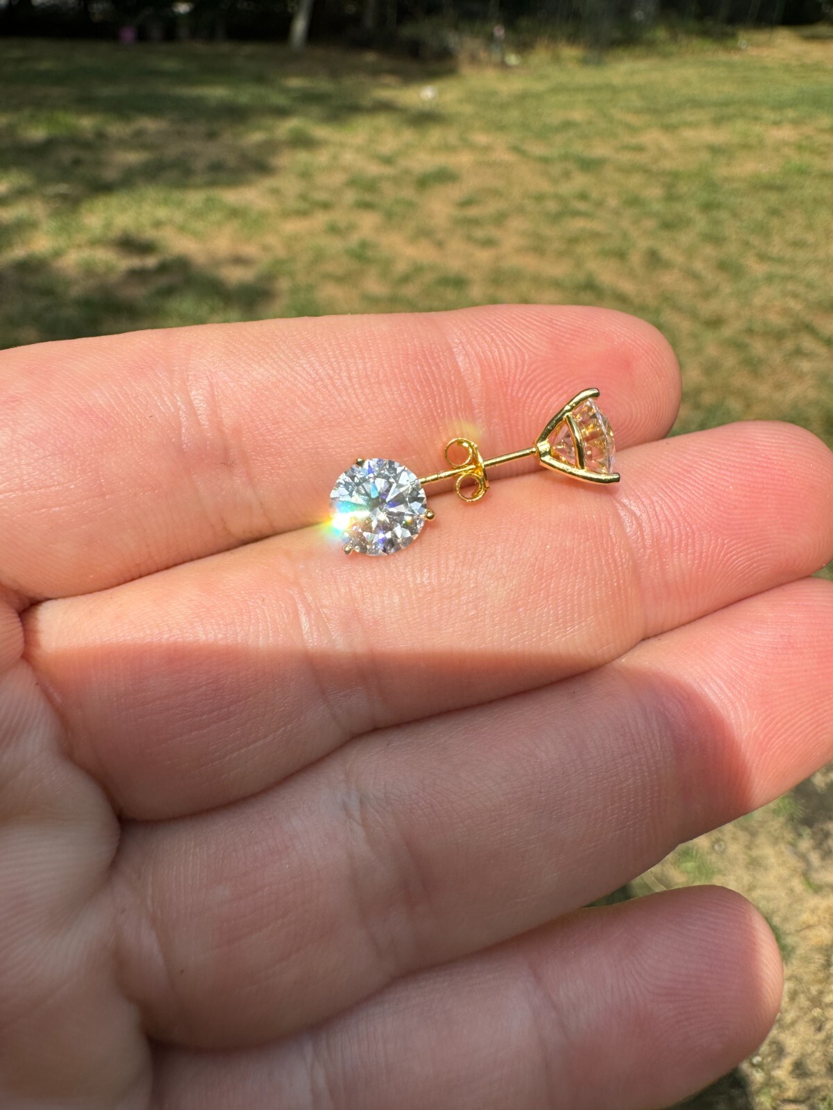 Moissanite Pushback Stud 3 Prong Martini Earrings Gold Over 925 Silver 3-10mm