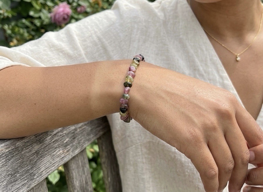 Wholesale 6 Pcs ~6mm Watermelon Tourmaline Tumble Stretch Bracelet Natural