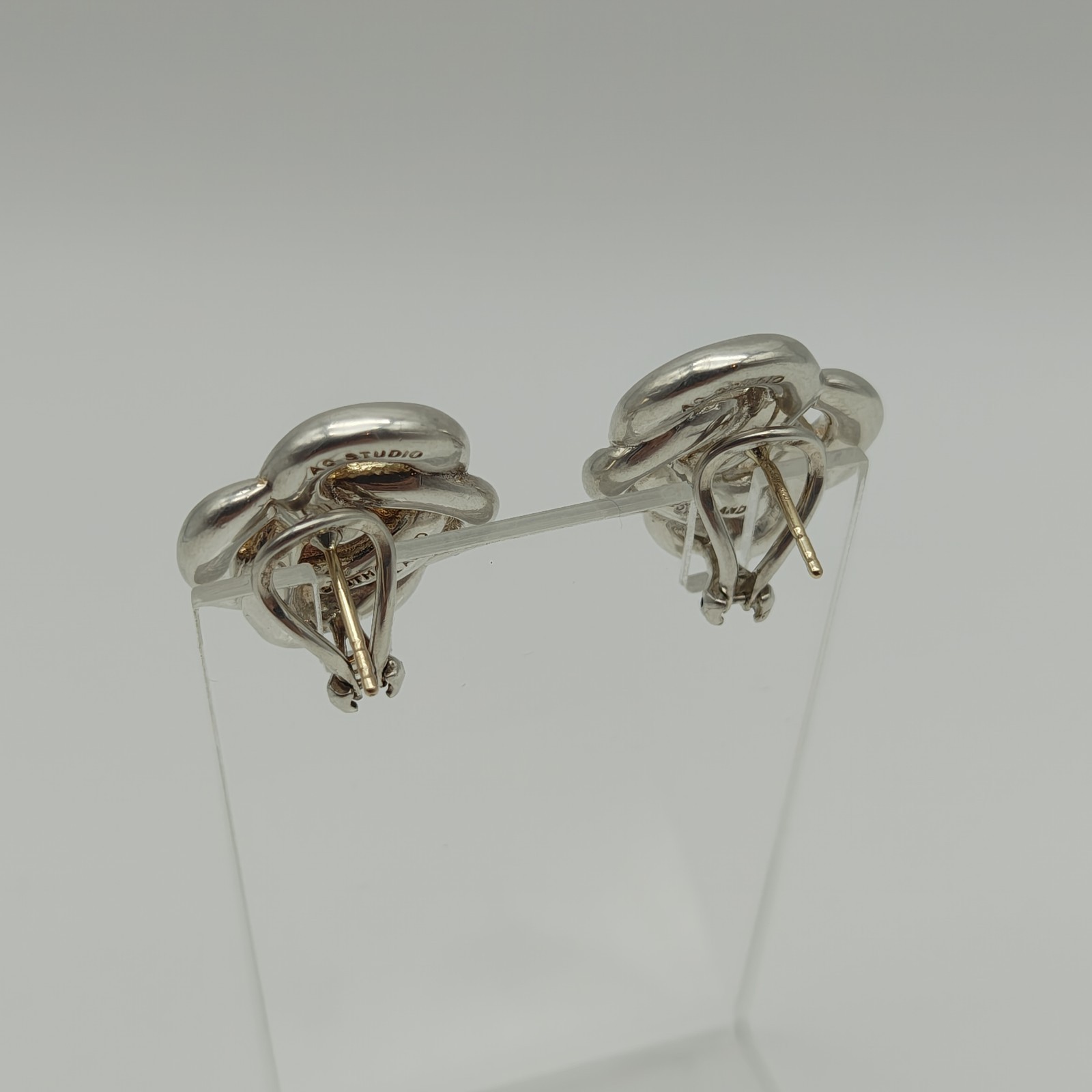 Angela Cumming AC Studio Sterling Silver 925 14K Gold Posts Knot Earrings