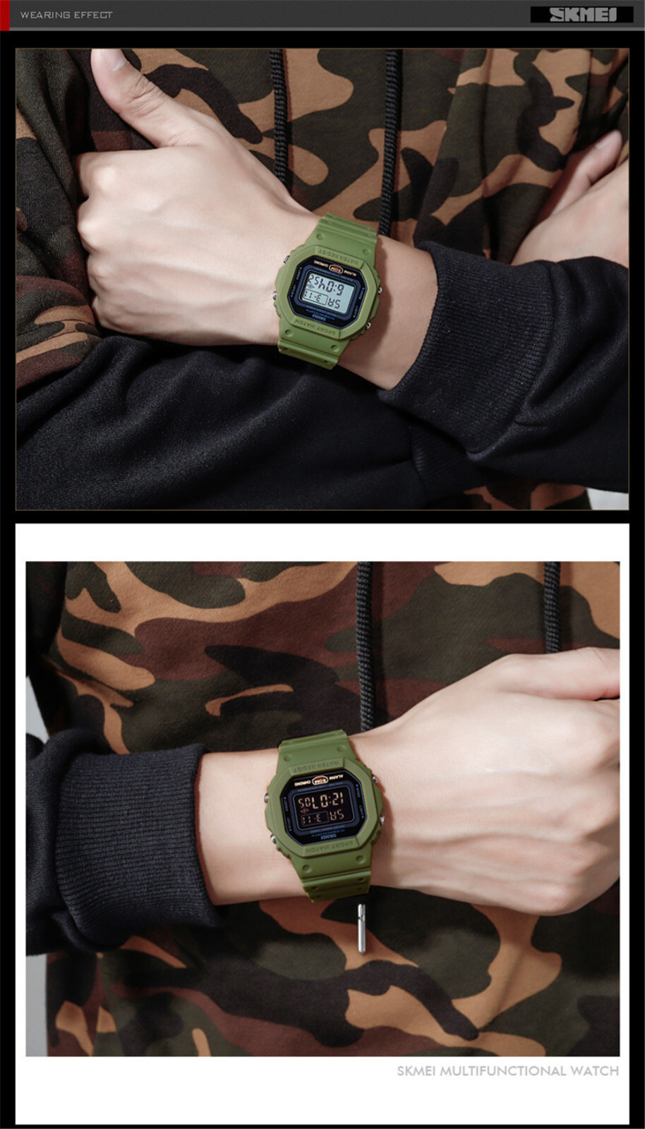 SKMEI Men Sport Watch Rectangle Digital Wristwatch Countdown Electronic Watches