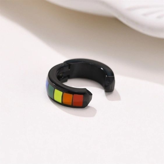 Black Rainbow Hoop Earrings in Stainless Steel by Perimade & Co