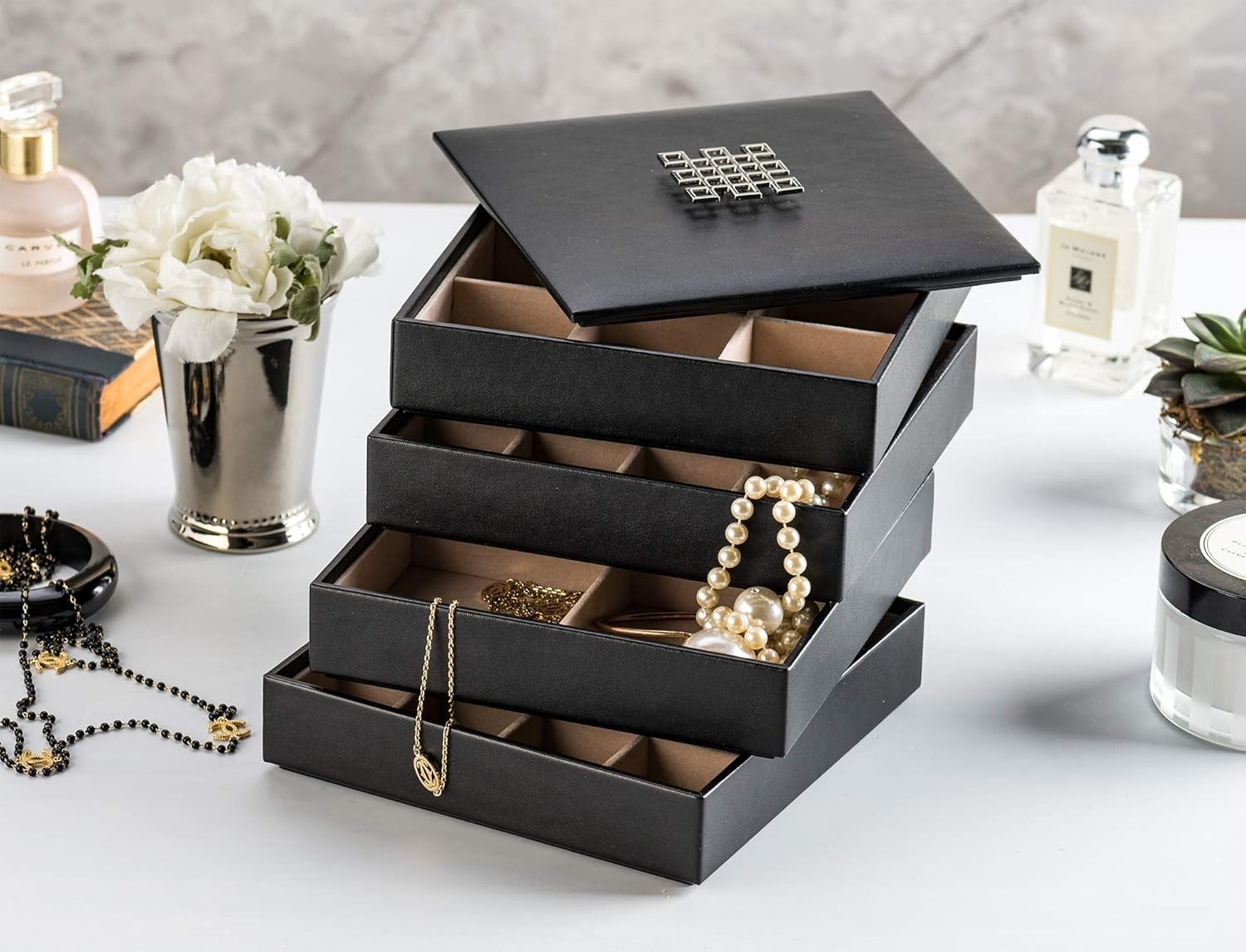Stylish Jewelry Storage Organizer with 4 Trays and Dust-Free Lid – Perfect Gift