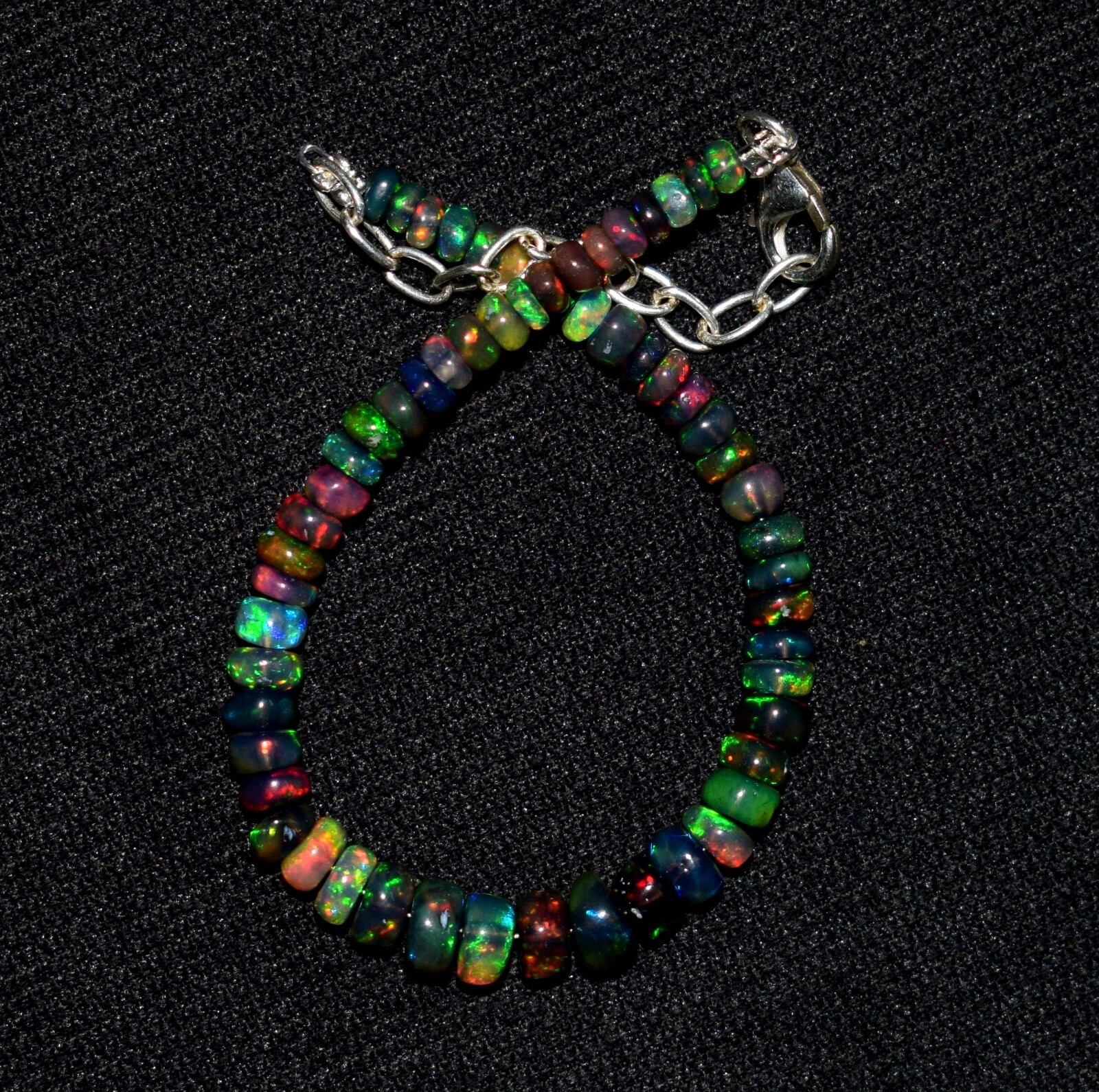 925Sterling Silver Natural Ethiopian Opal Gemstone 3to5mm Beads 7″Bracelet F0351