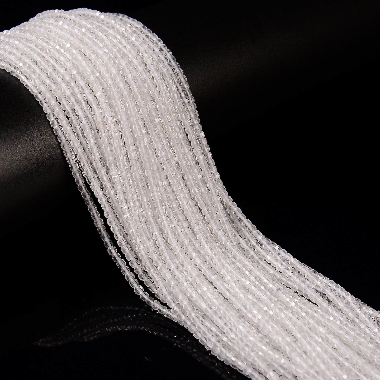 Natural Clear Quartz Faceted Cube Beads Size 2mm 15.5” Strand