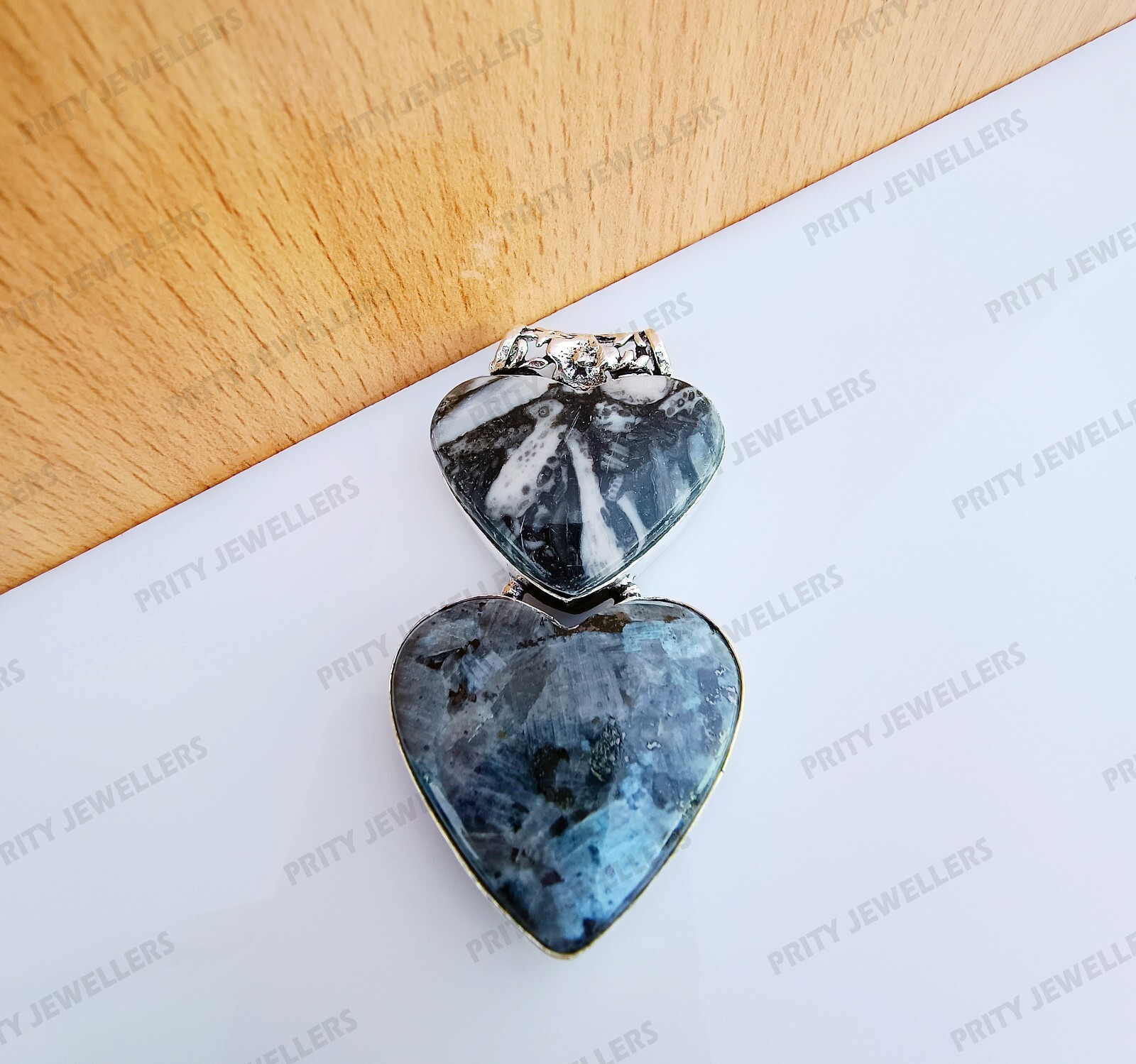 Natural Larvikite Gemstone 925 Sterling Silver Plated Pendant, Handmade Pendant