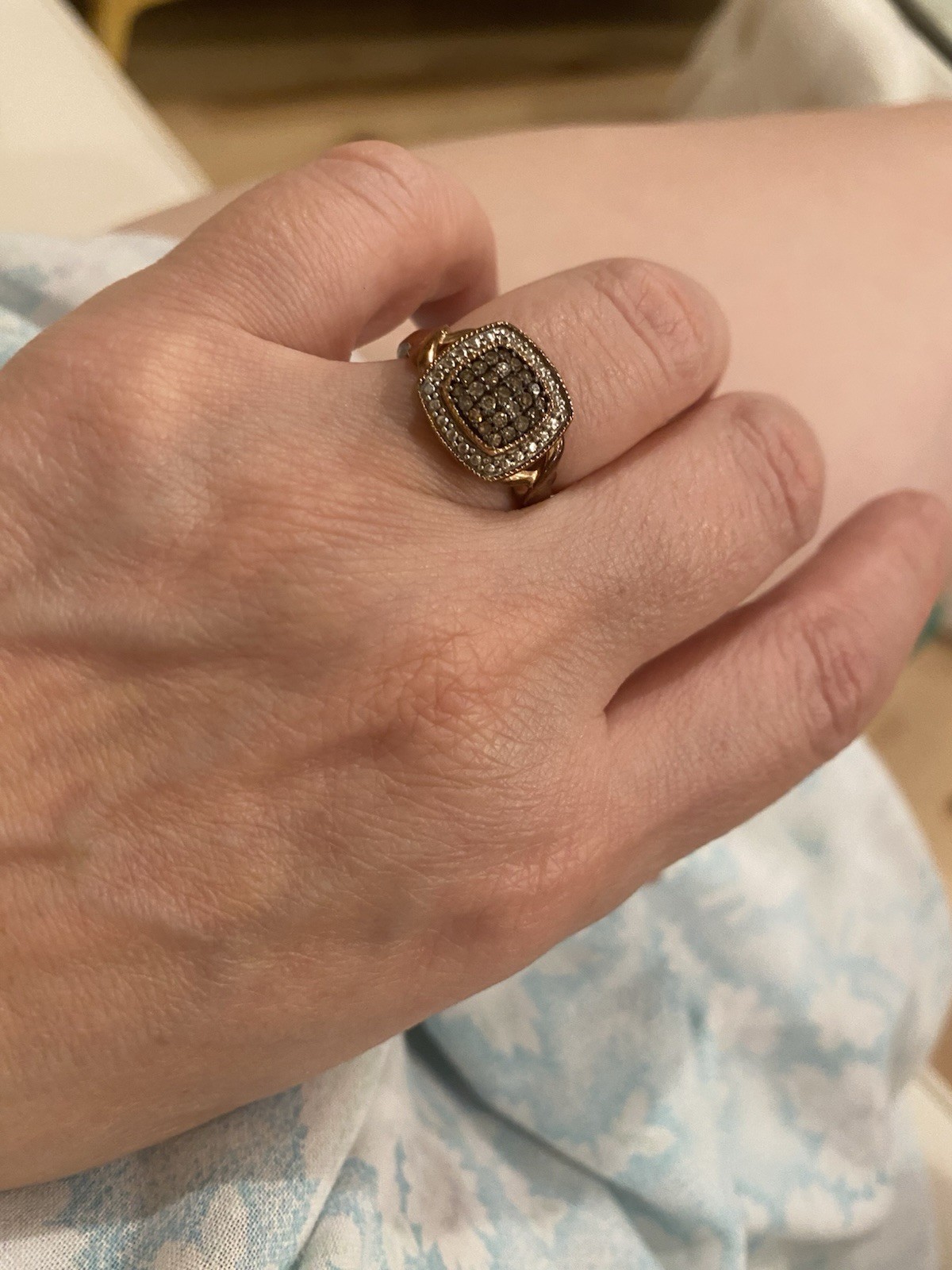 Square Brown Diamond Halo Ring in Silver Rose Gold Plated