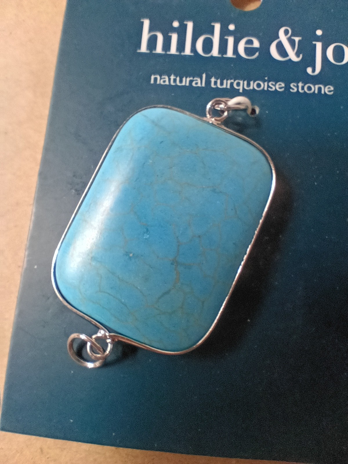 Hildie & Jo Natural Turquoise Stone Pendant Charm Rectangle Boho New