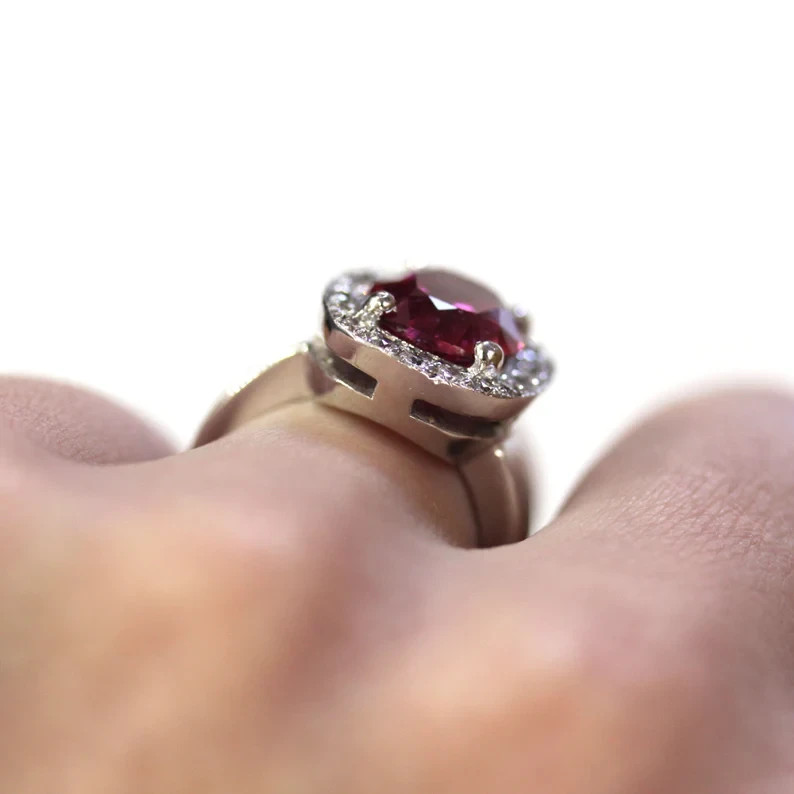 5Ct Cushion Cut Natural Pink Tourmaline &Diamond 14K White Gold Luxurious Ring