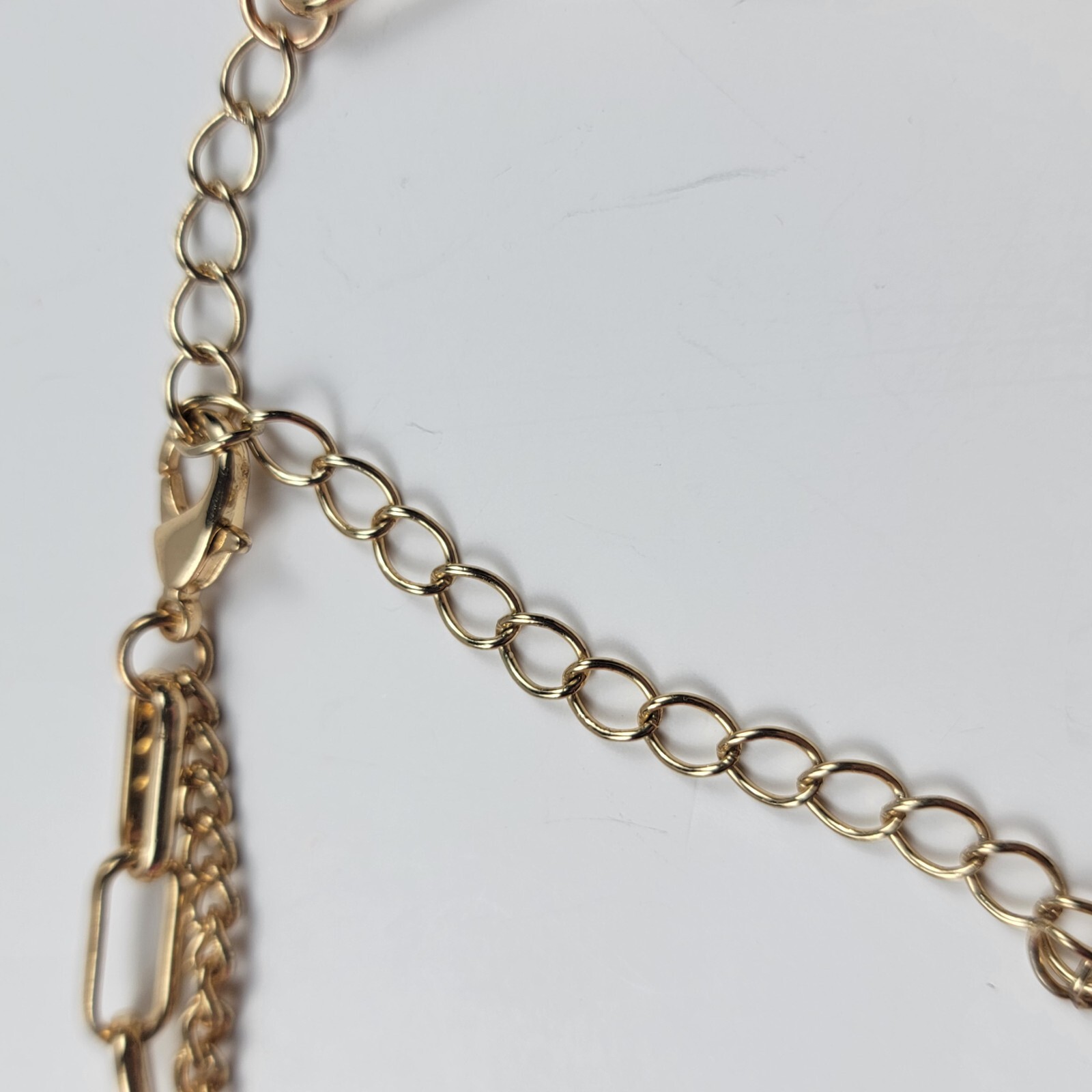 Modernist Gold Tone Clear Crystal Double Chain Multi Charm Necklace 20.5 In Adj.