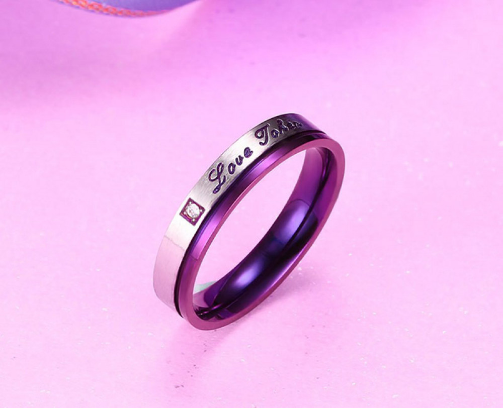 Simple Fashion Stainless Steel Purple Inlaid Diamond Couple Ring Jewelry Gift