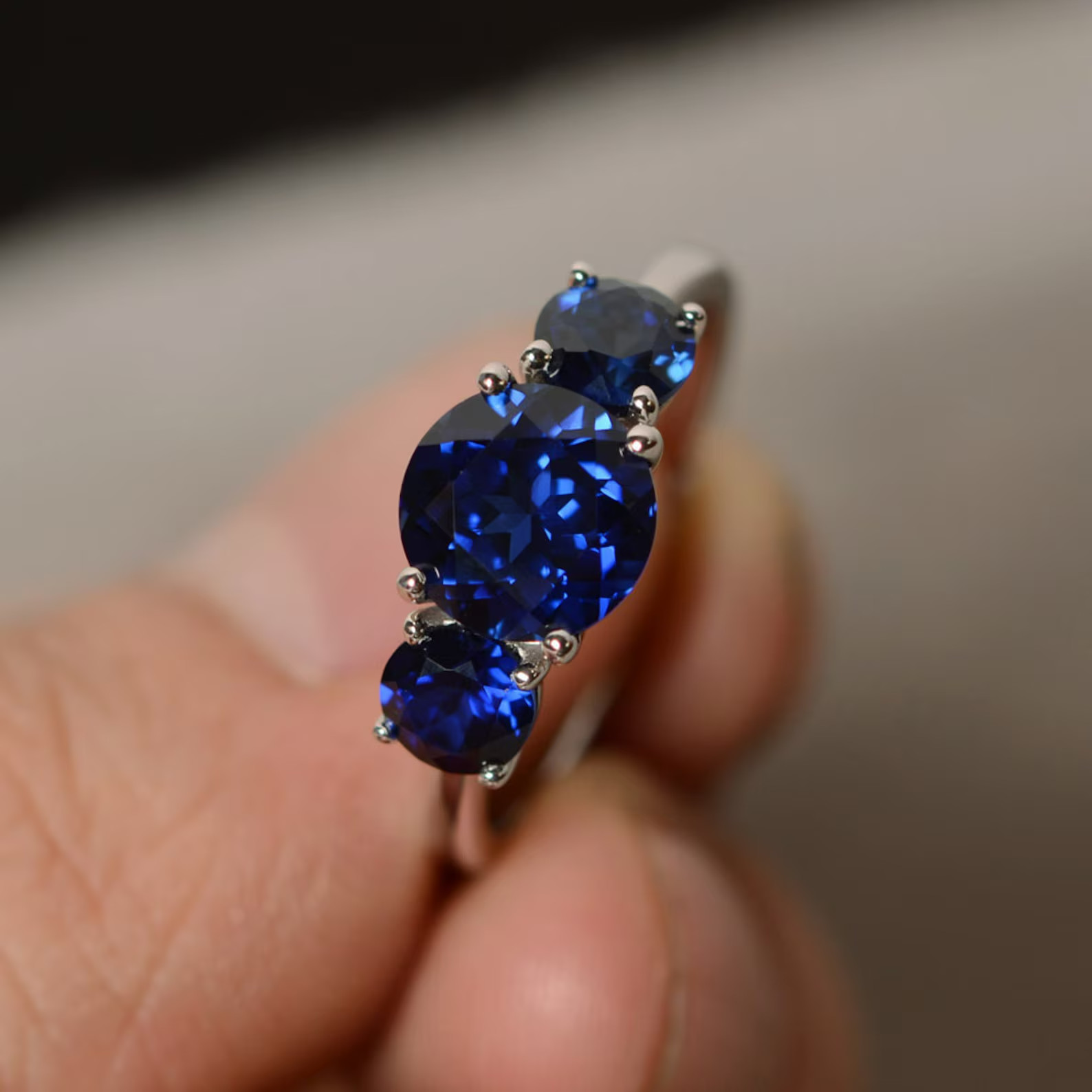 3 Ct Round Cut Natural Sapphire Diamond Engagement Wedding Ring 14K White Gold