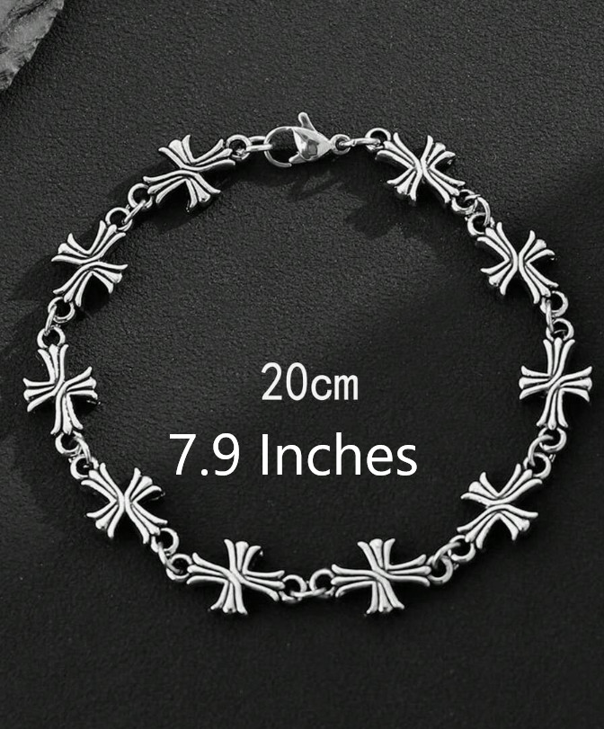Silver Cross Link Bracelet 20cm 7.9″ Gothic Punk Biker Unisex Chain Bracelet