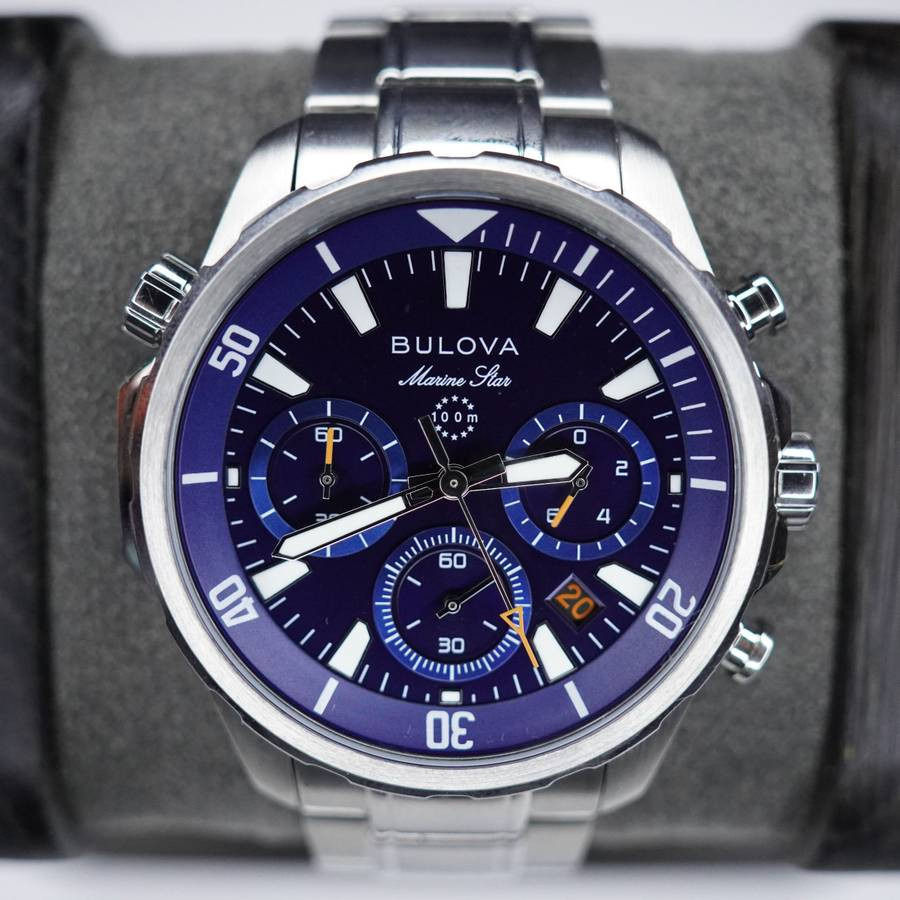 Bulova Marine Star 96B256 43mm Blue Dial Men’s Quartz Watch New with Box