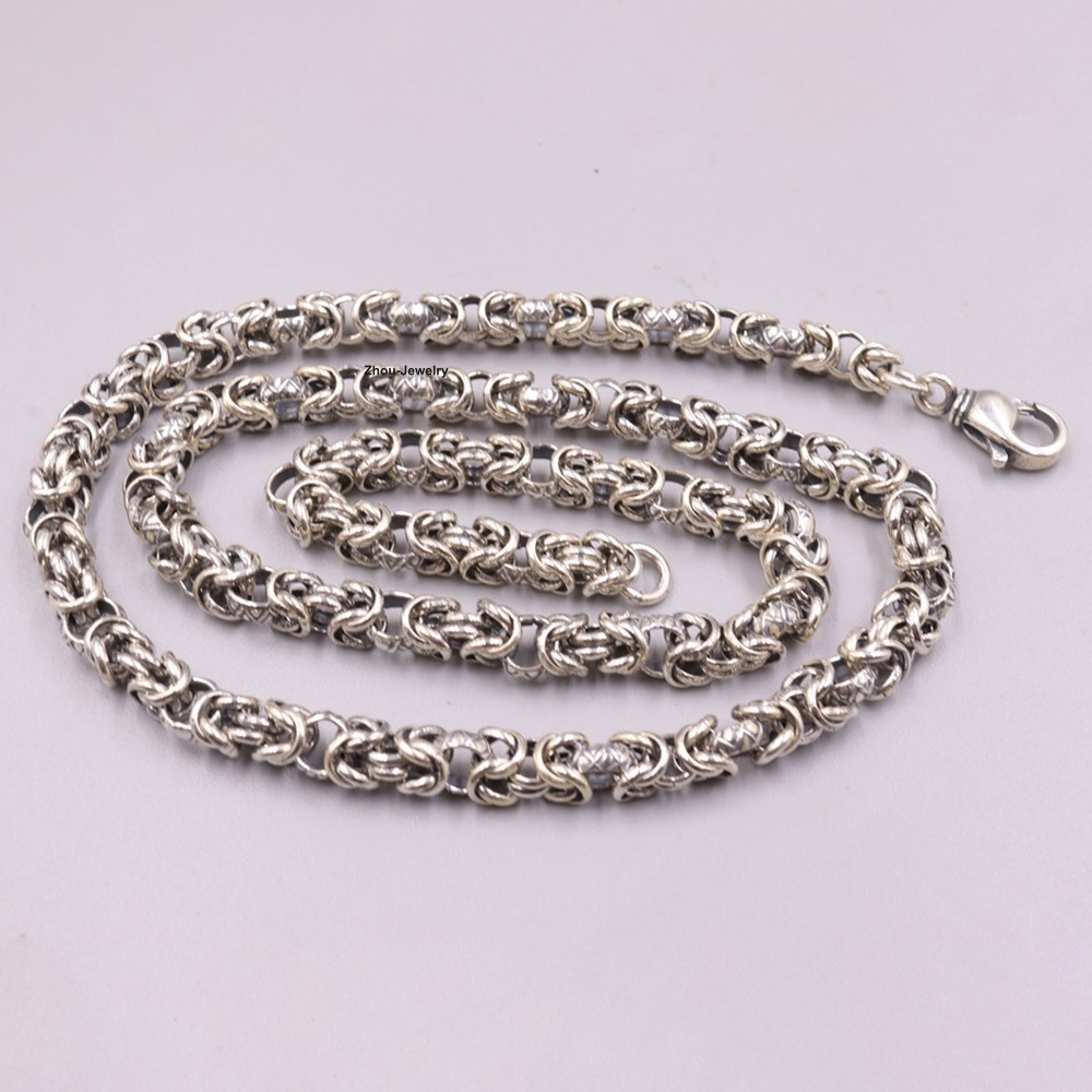 Pure 925 Sterling Silver Necklace 6.0mm Byzantine Link Chain Necklace 19.7inch L