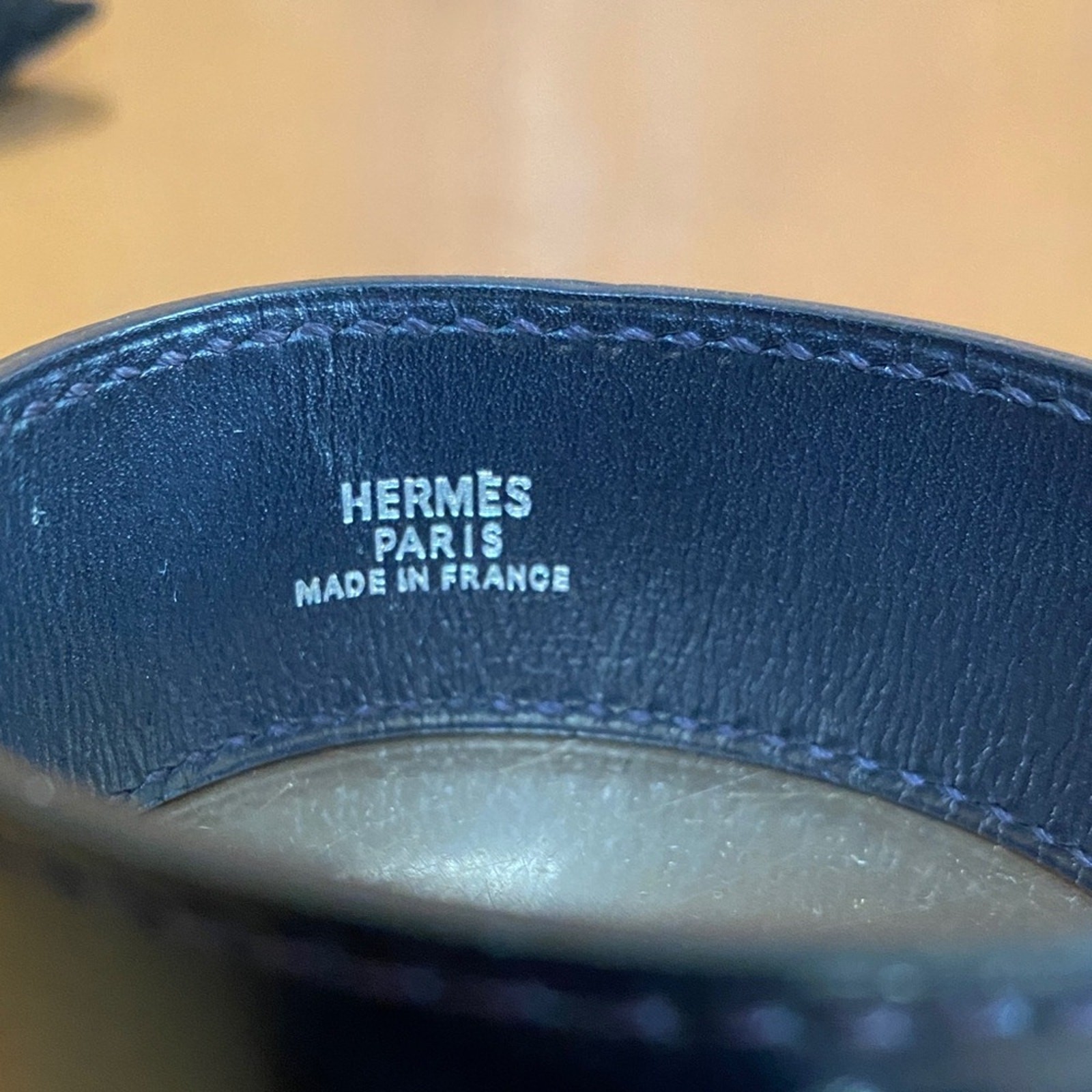Hermes Navy Blue Leather Artemis 1” Bracelet Silver NWOT Classic Luxury Unisex