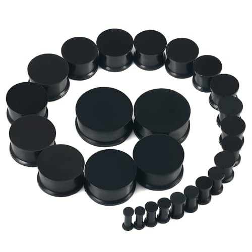8G-25mm Black Soft Solid Silicone Ear Gauges Stretching Kit Black 8G-25mm