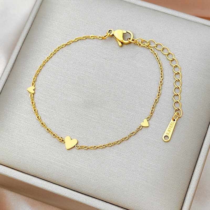 Women 6+2″ Stainless Steel 18K Gold Silver Heart Charm Bracelet Chain Gift PE14