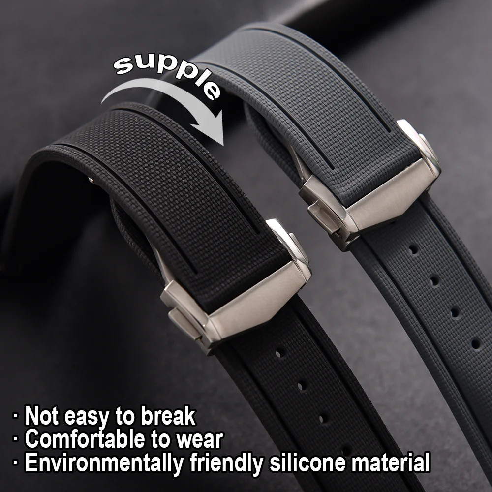 20/22mm Quick Release FKM Rubber Watch Strap Universal with Folding Clasp