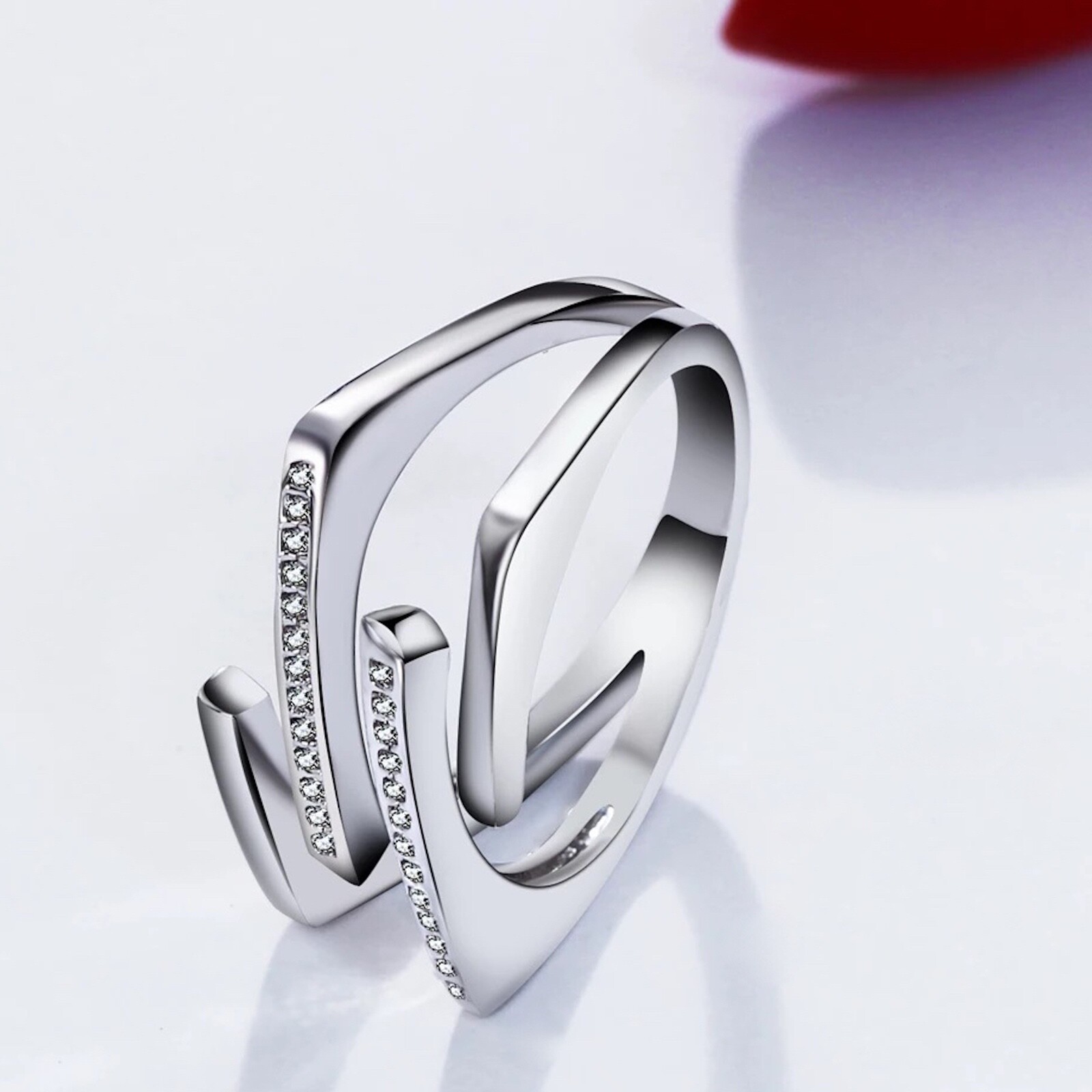 18k White Gold Plated Square Ring made w Swarovski Crystal Stone Designer Style
