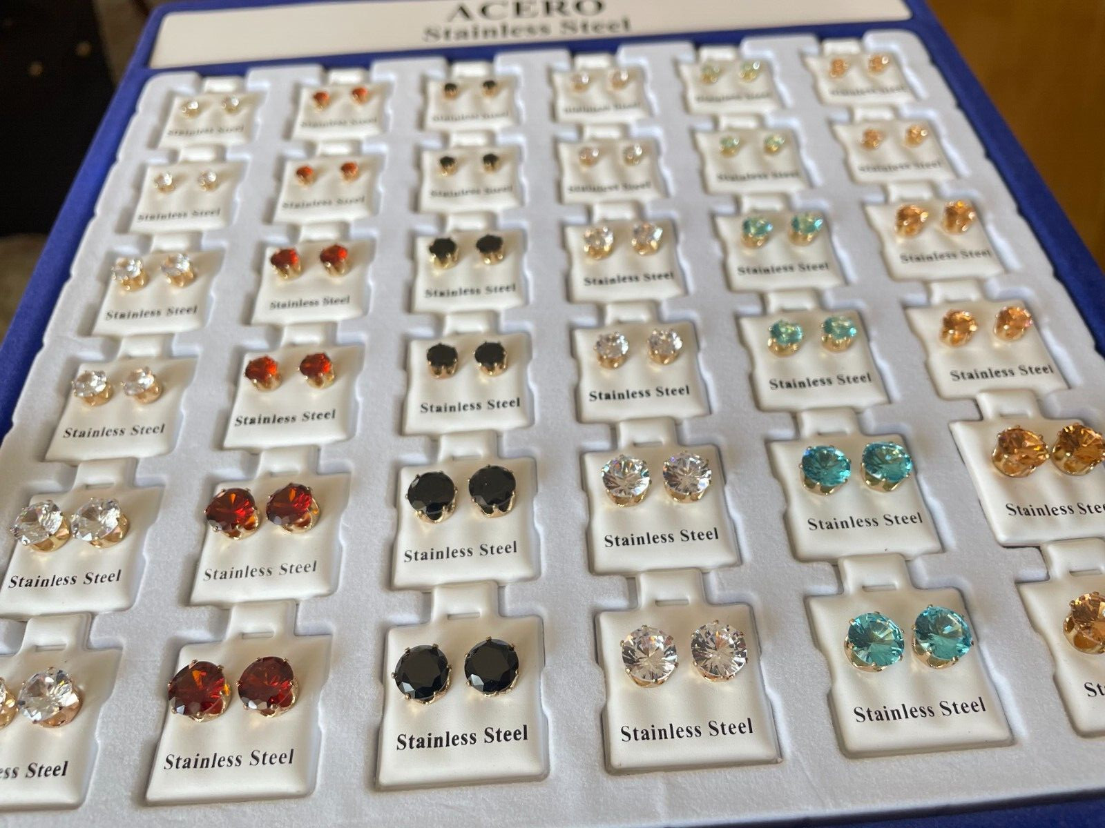 Wholesale 36pcs Cubic Stainless Steel CZ Women Earrings Studs Colors Gold LOT