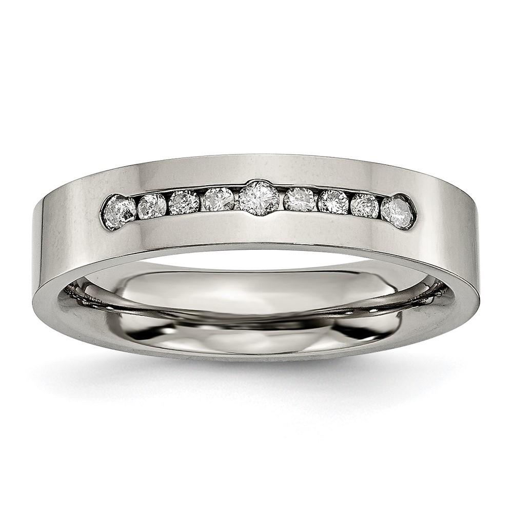Titanium Polished 1/4 Ct Diamond 6mm Band Ring Size 12