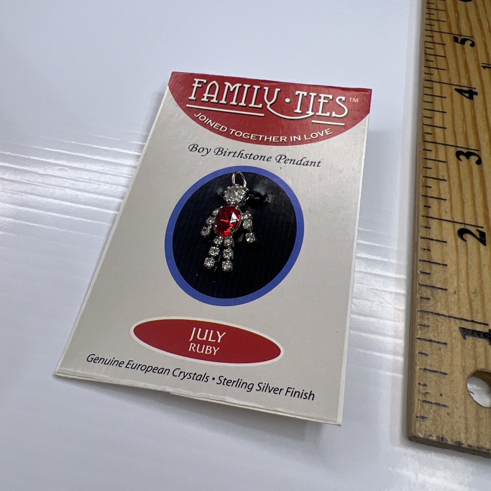 FAMILY TIES Sterling Silver Finish Charm Birth Stone Crystal July Ruby Boy